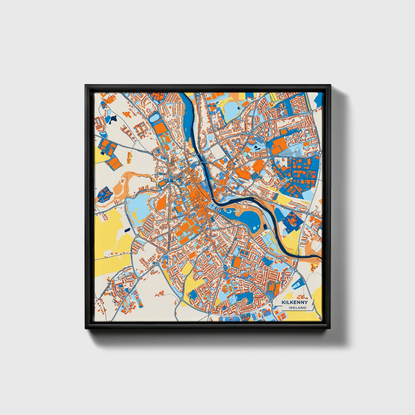 Kilkenny Ireland Colorful City Map Canvas Print • Black Framed
