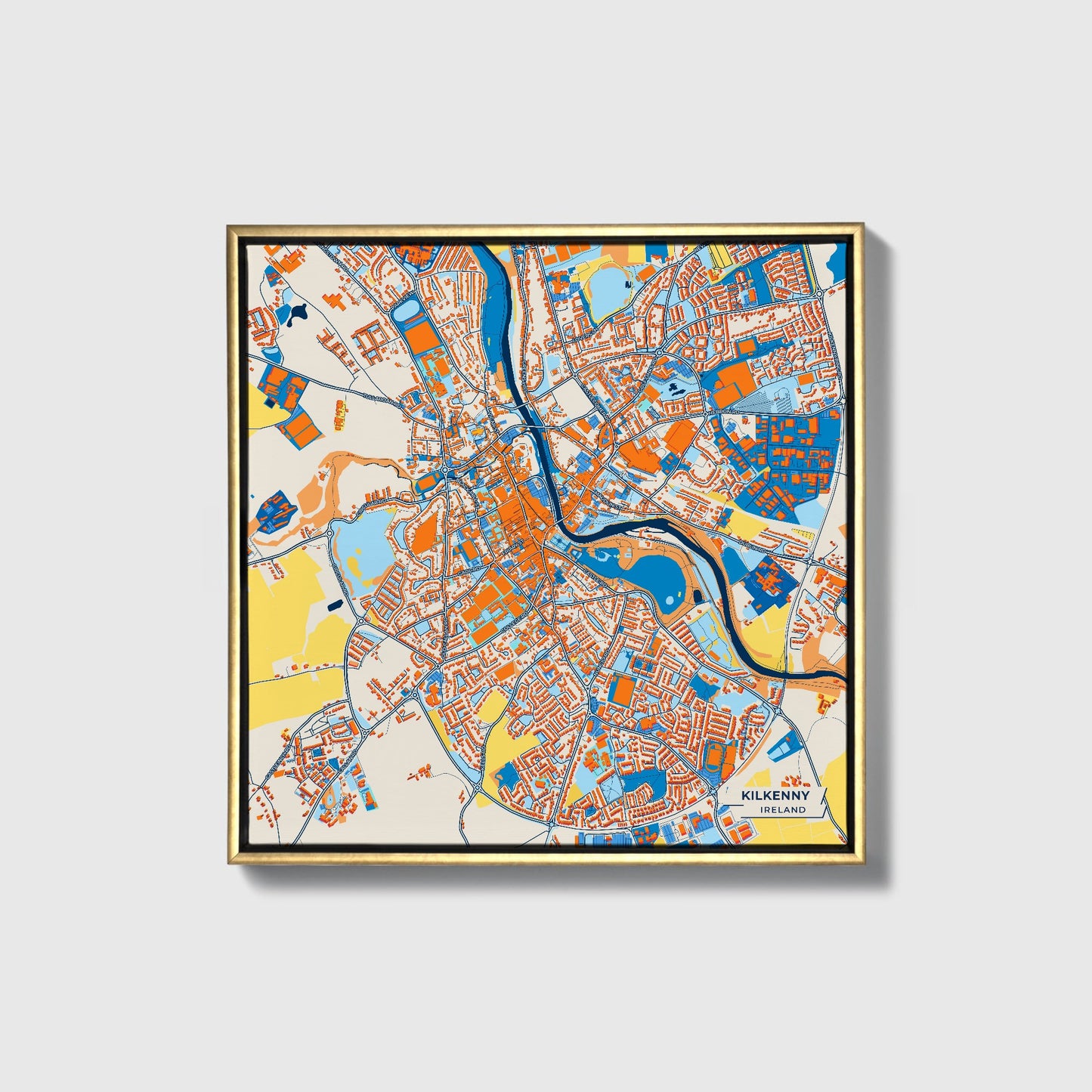 Kilkenny Ireland Colorful City Map Canvas Print • Gold Framed