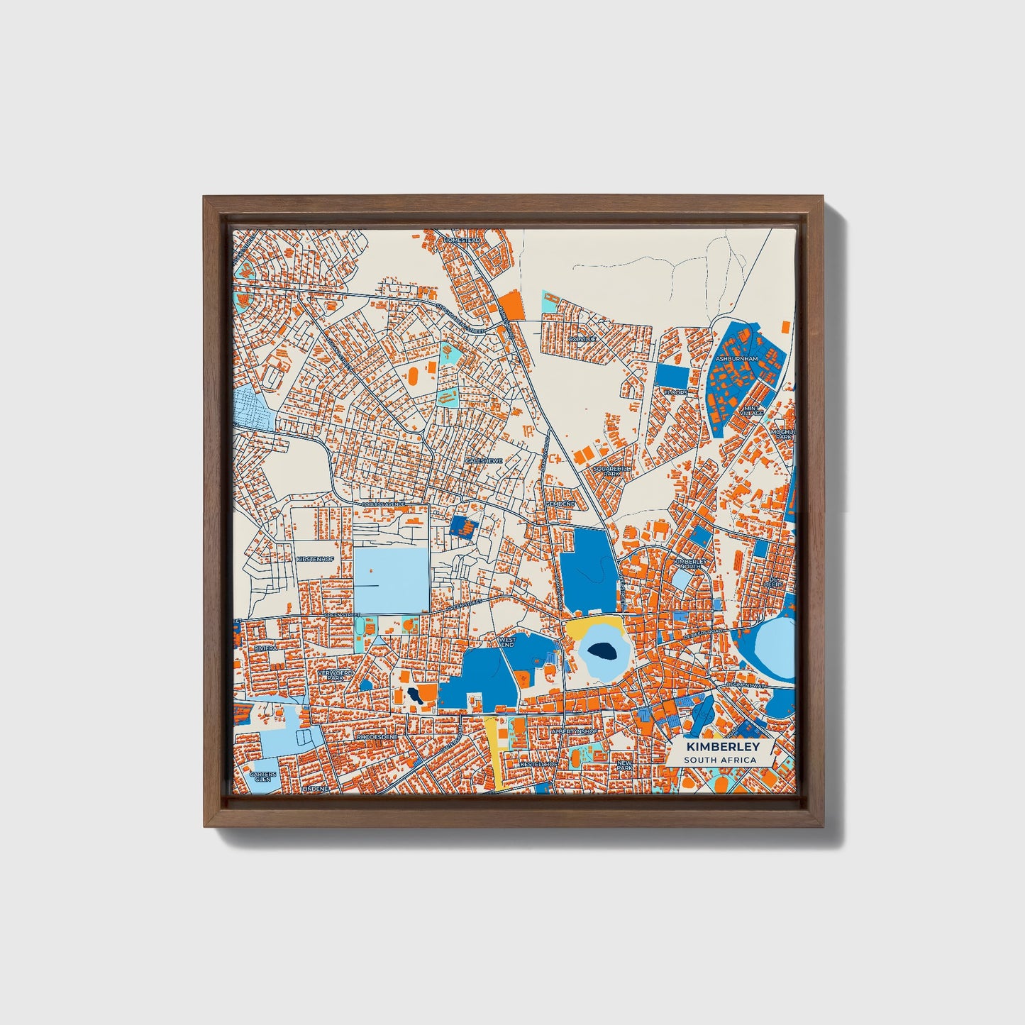 Kimberley South Africa Colorful City Map Canvas Print • Dark Wooden Framed