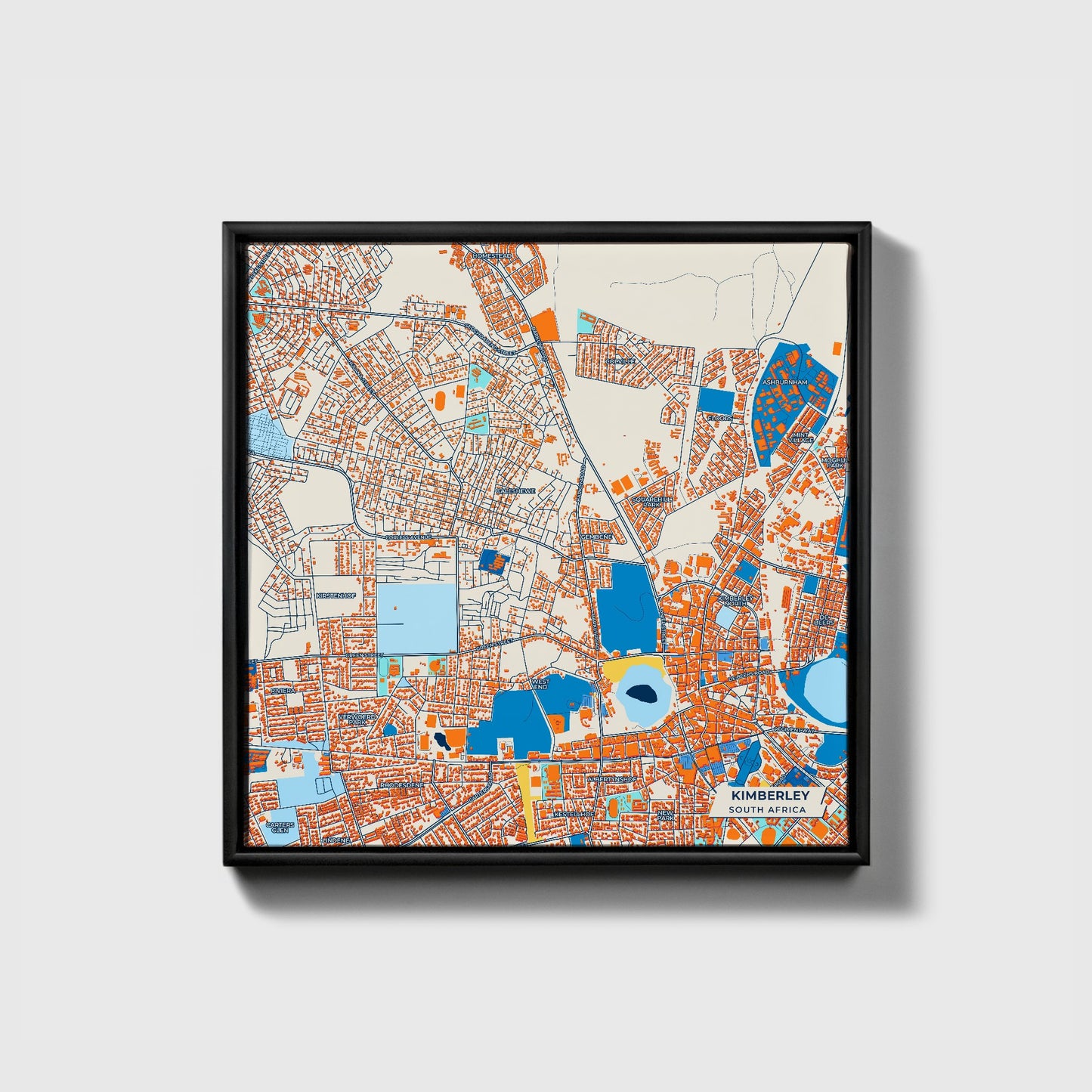 Kimberley South Africa Colorful City Map Canvas Print • Black Framed