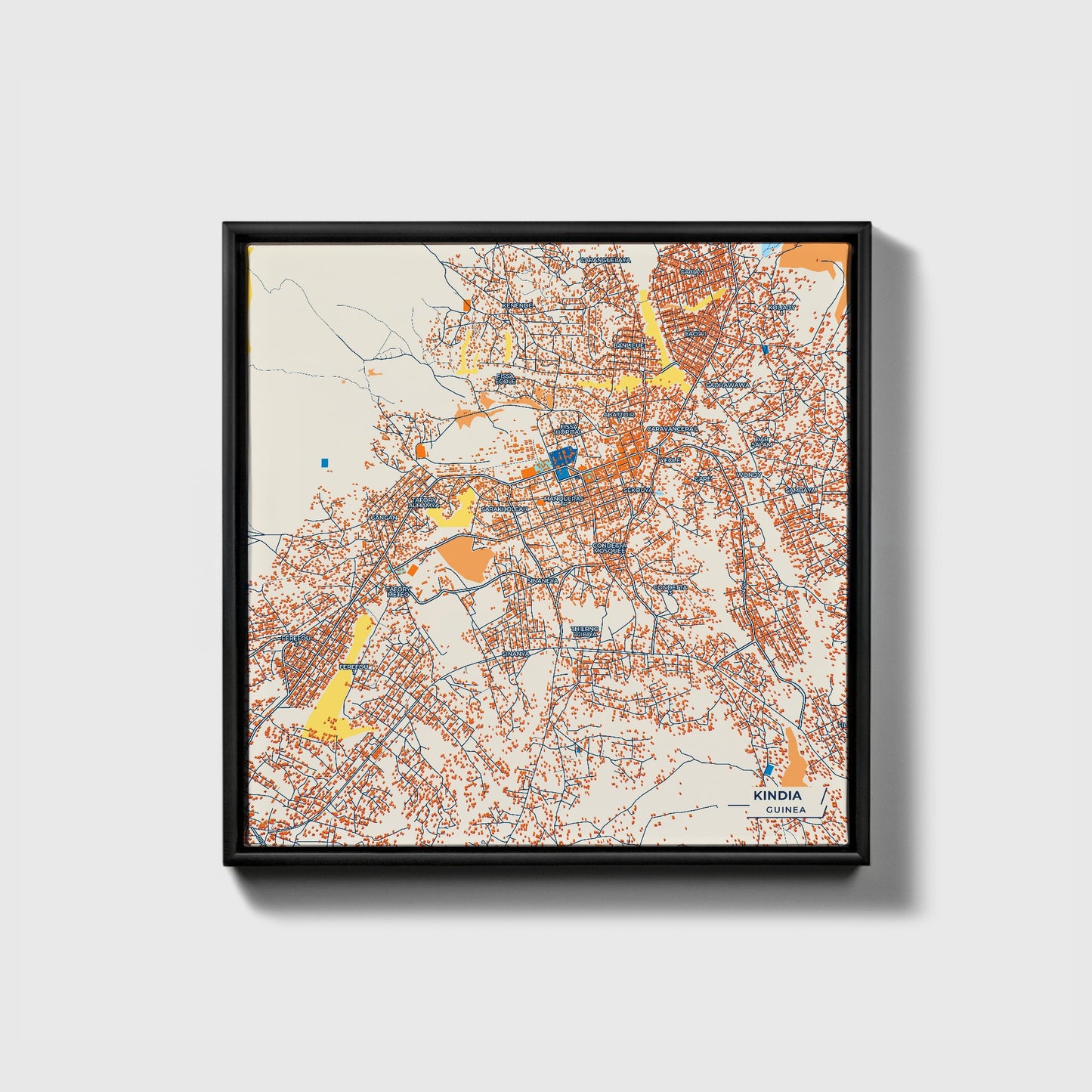 Kindia Guinea Colorful City Map Canvas Print • Black Framed
