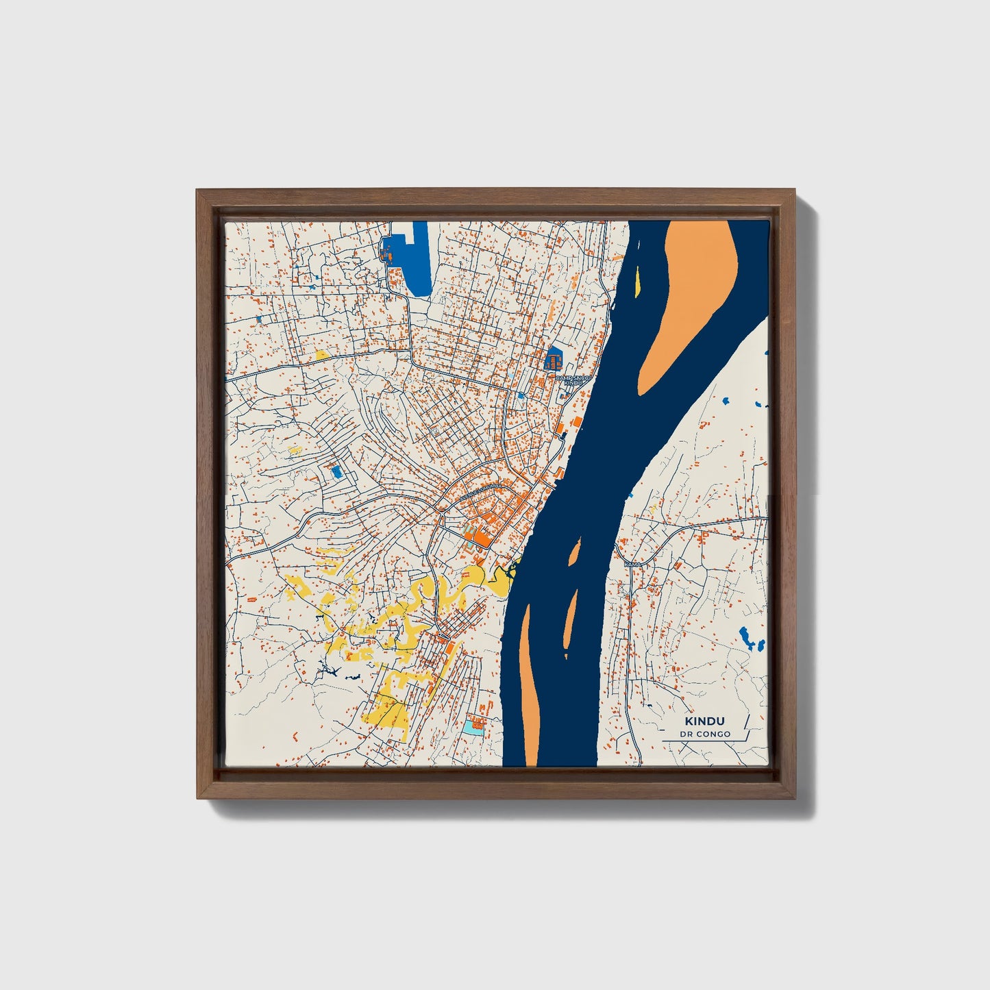 Kindu Dr Congo Colorful City Map Canvas Print • Dark Wooden Framed