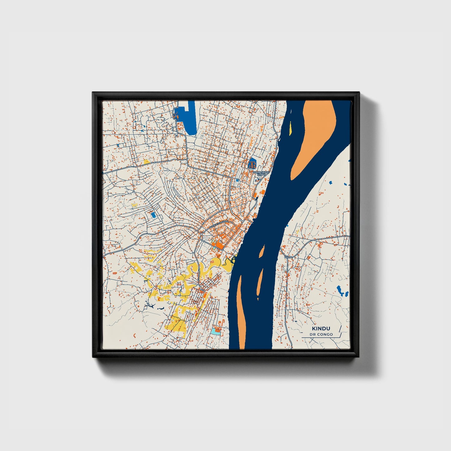 Kindu Dr Congo Colorful City Map Canvas Print • Black Framed