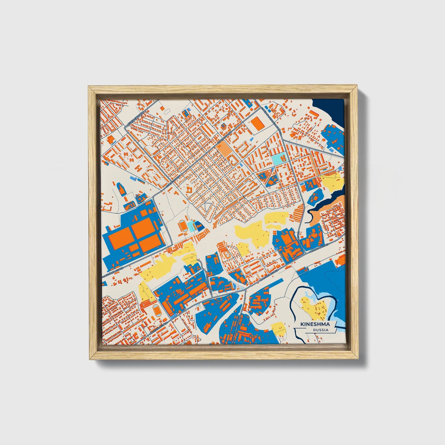 Кинешма Russia Colorful City Map Canvas Print • Natural Wooden Framed