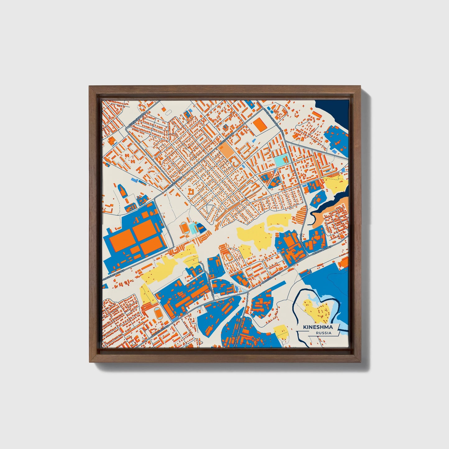 Кинешма Russia Colorful City Map Canvas Print • Dark Wooden Framed