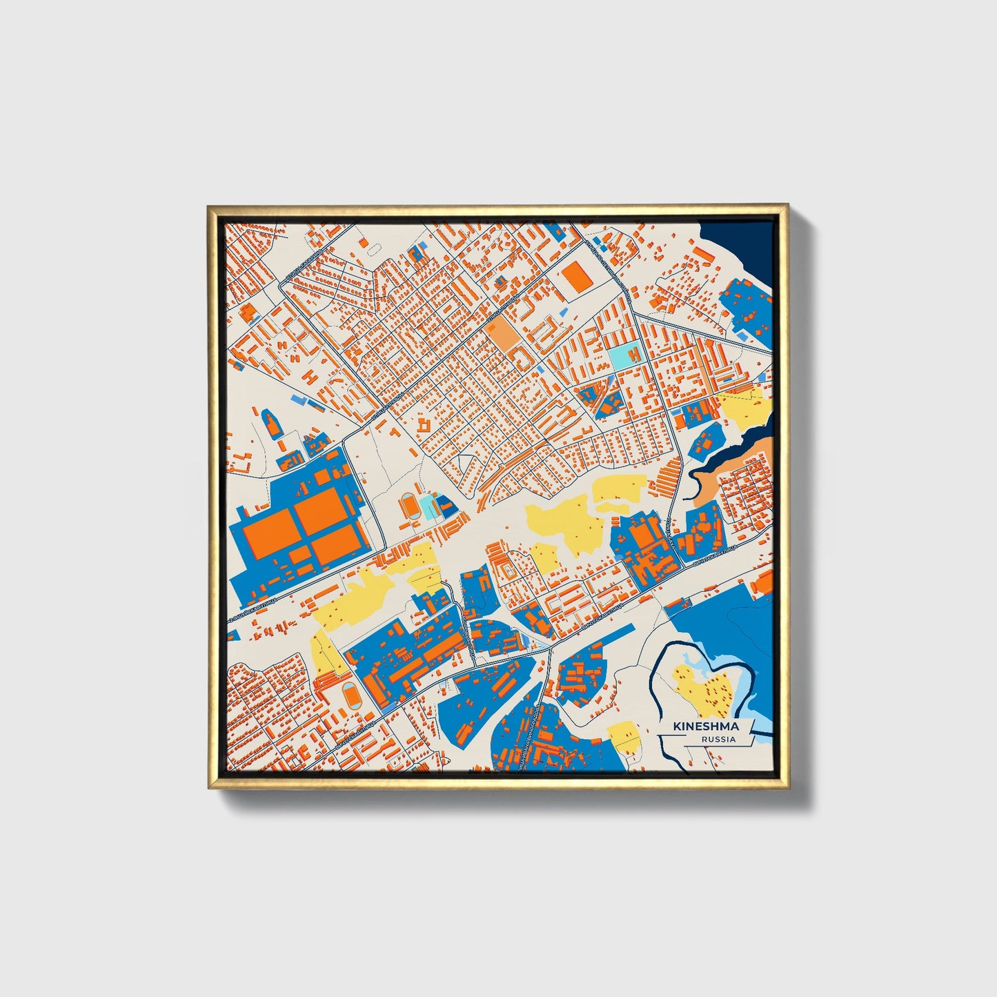 Кинешма Russia Colorful City Map Canvas Print • Gold Framed