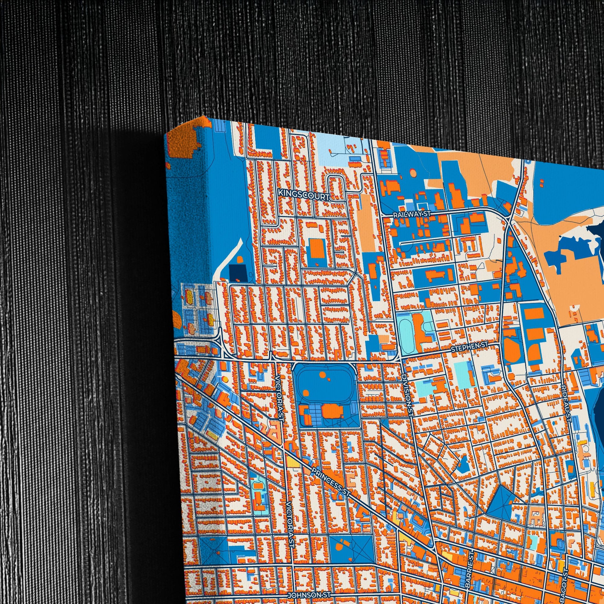 Kingston Canada Colorful City Map Canvas Print Detail