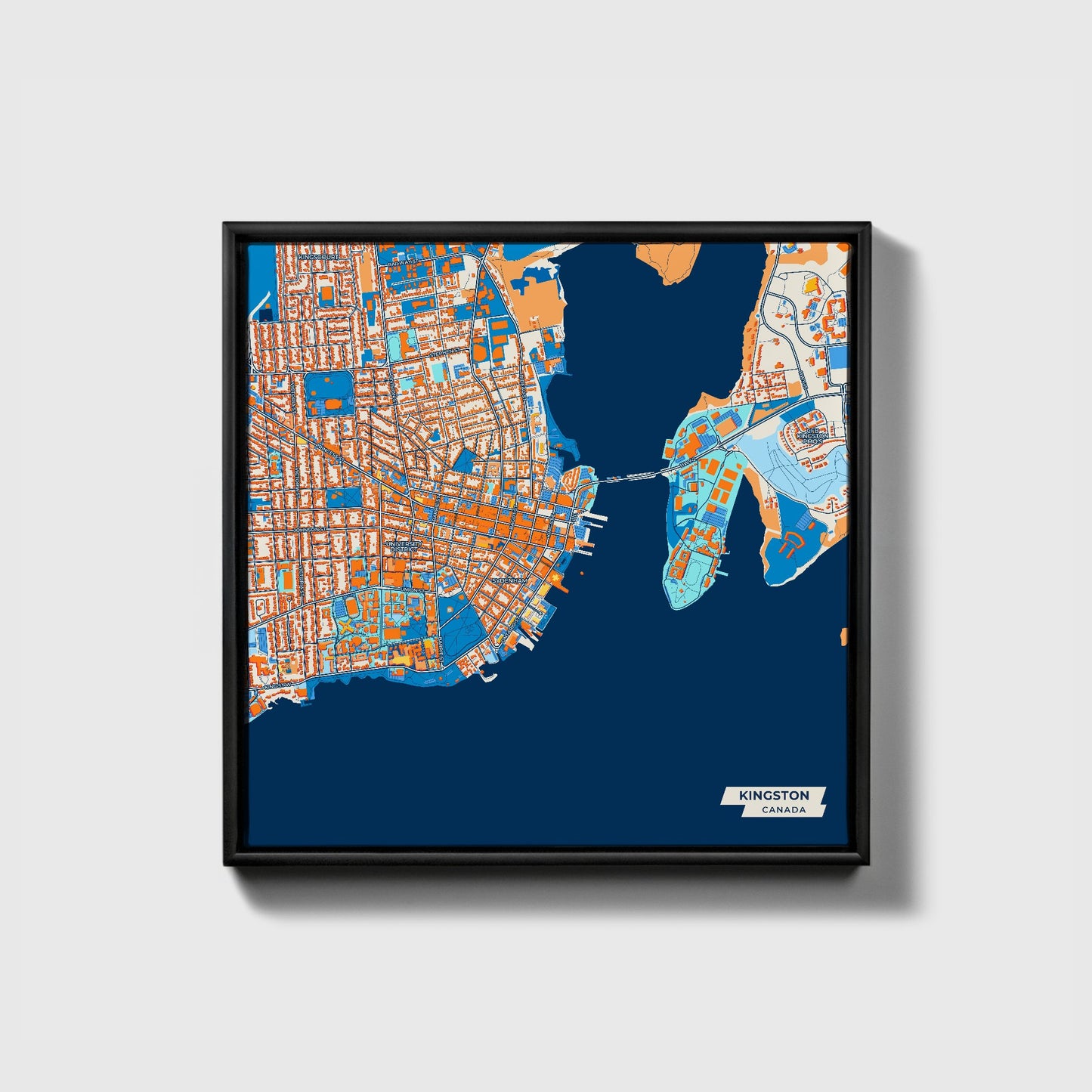 Kingston Canada Colorful City Map Canvas Print • Black Framed