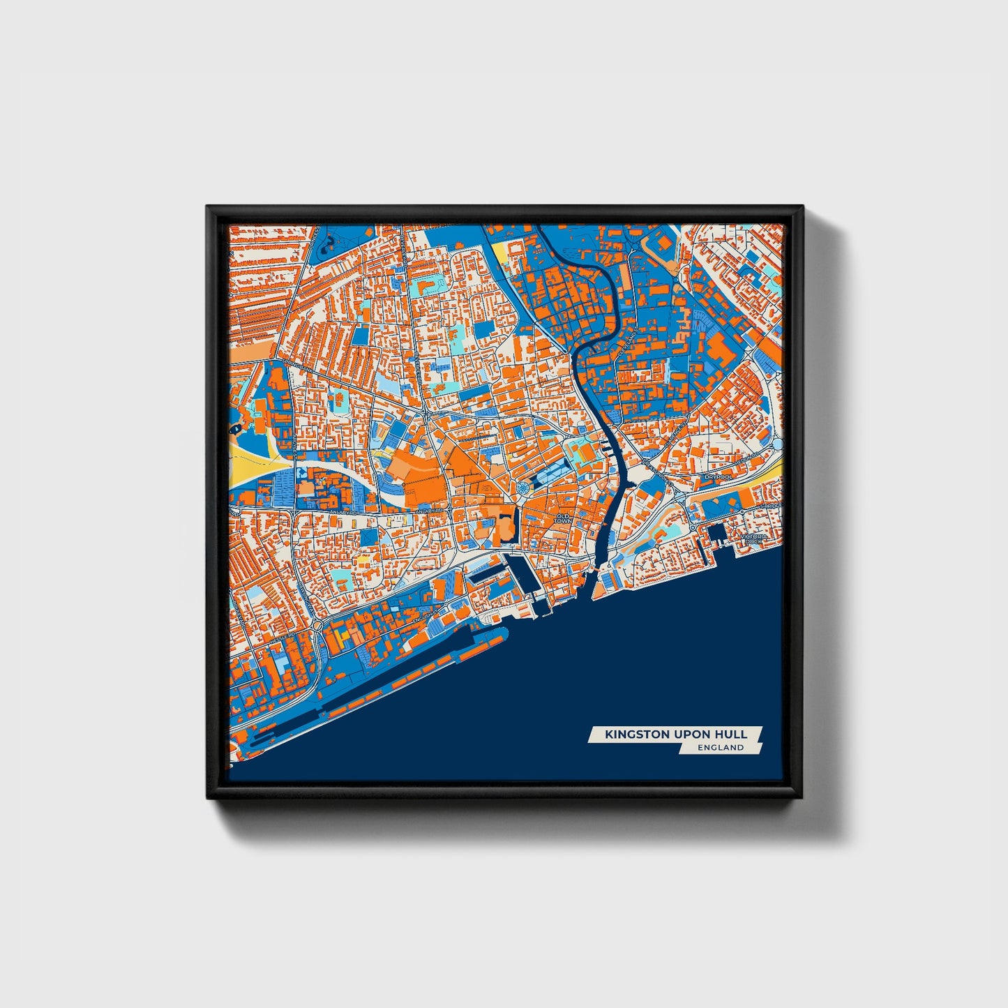 Kingston Upon Hull England Colorful City Map Canvas Print • Black Framed