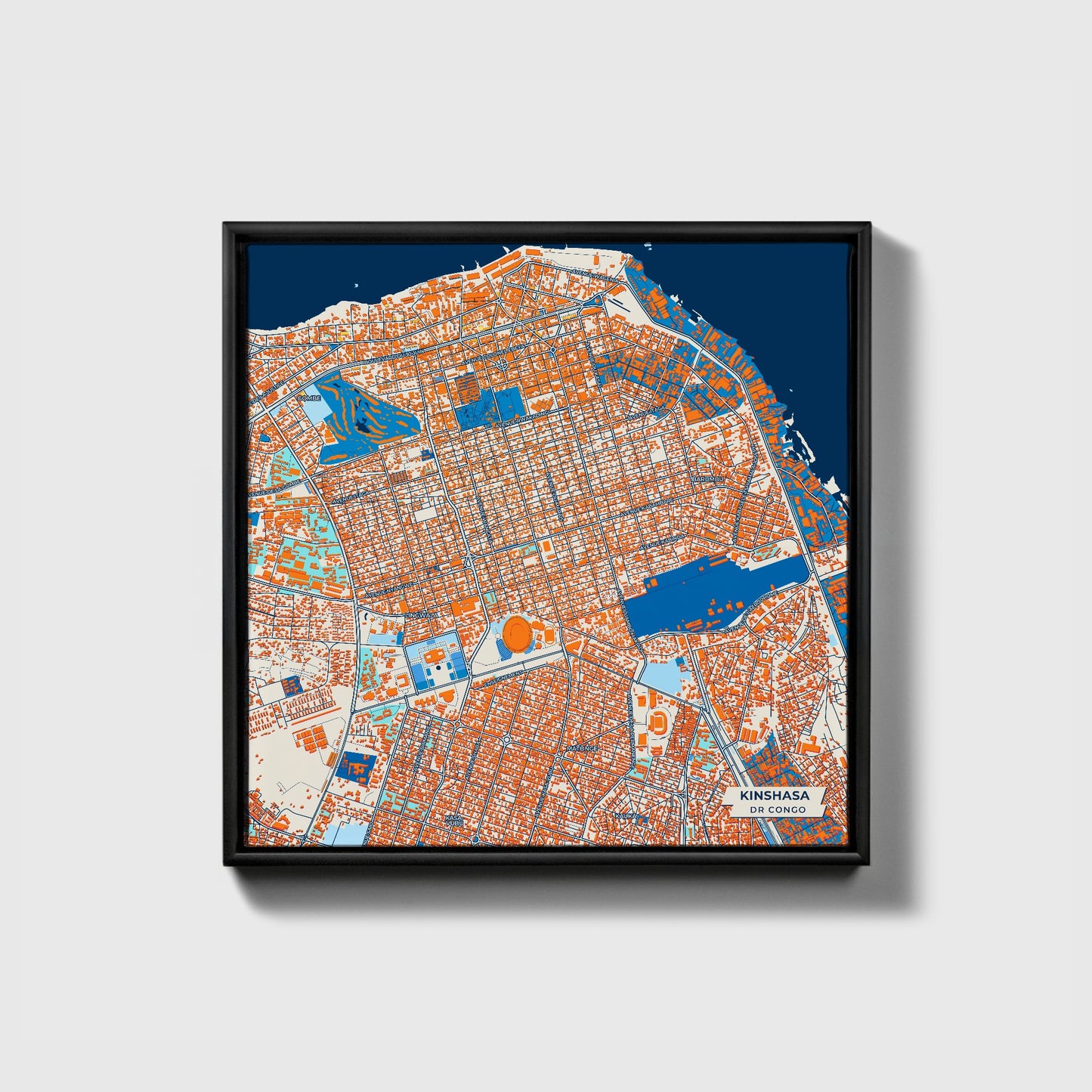 Kinshasa Dr Congo Colorful City Map Canvas Print • Black Framed
