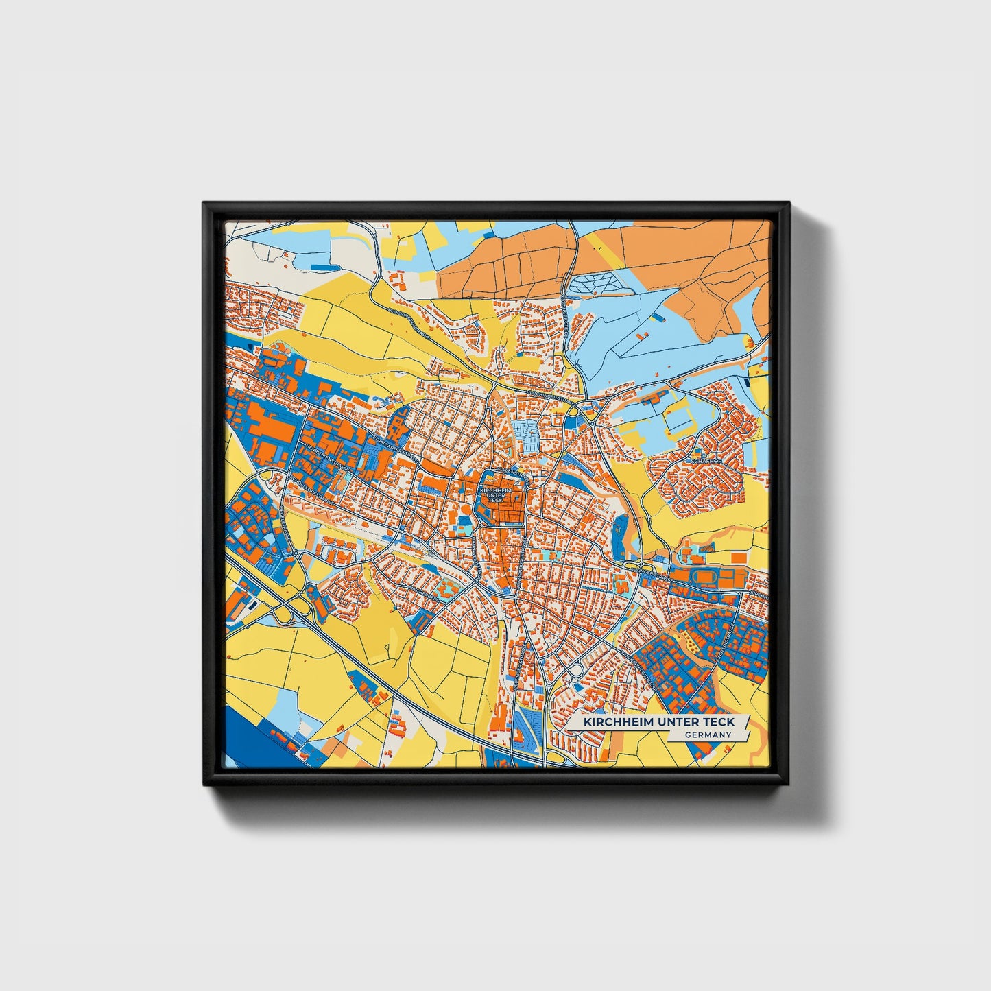Kirchheim Unter Teck Germany Colorful City Map Canvas Print • Black Framed