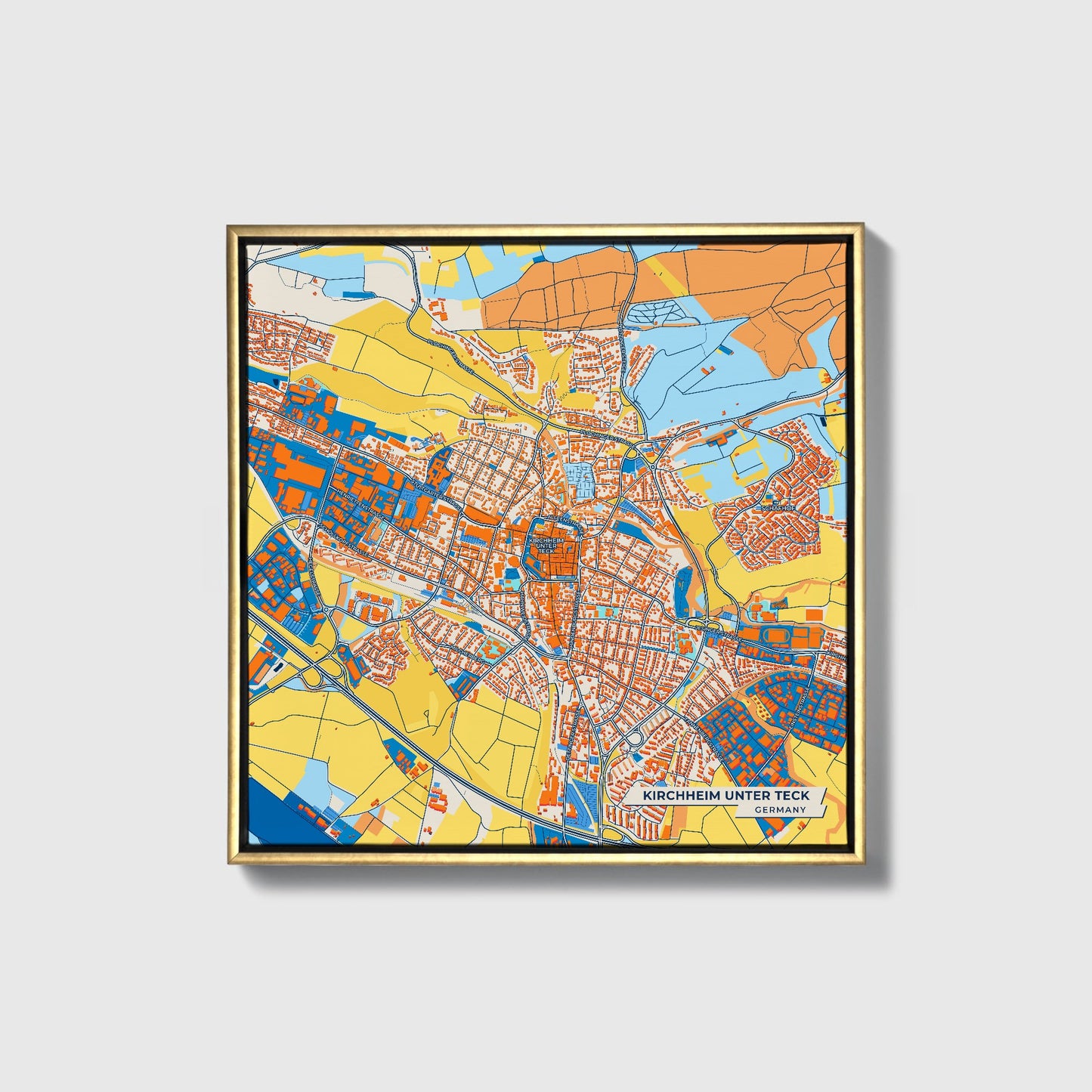Kirchheim Unter Teck Germany Colorful City Map Canvas Print • Gold Framed