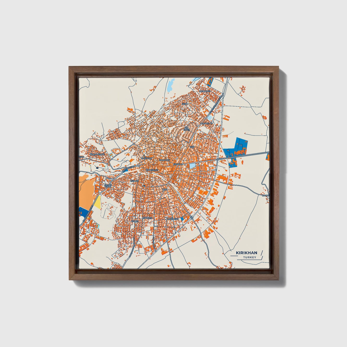 Kirikhan Turkey Colorful City Map Canvas Print • Dark Wooden Framed
