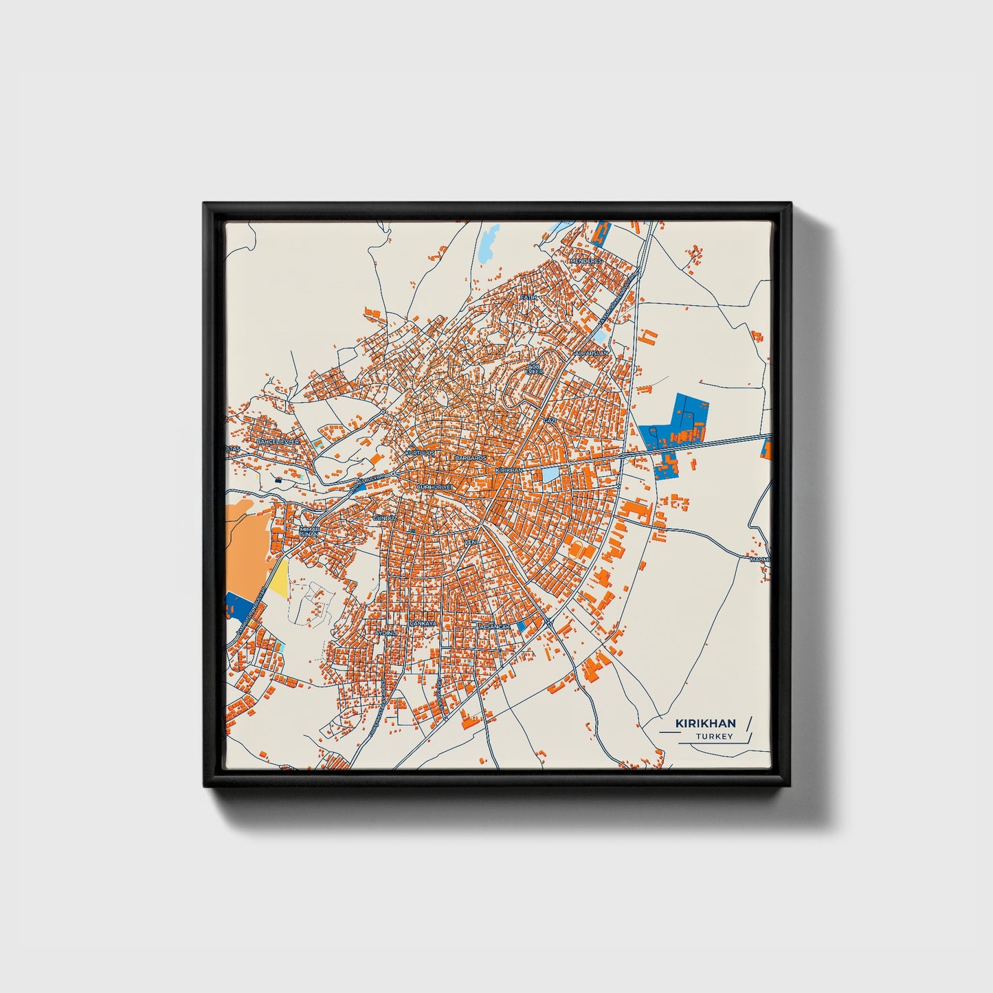 Kirikhan Turkey Colorful City Map Canvas Print • Black Framed