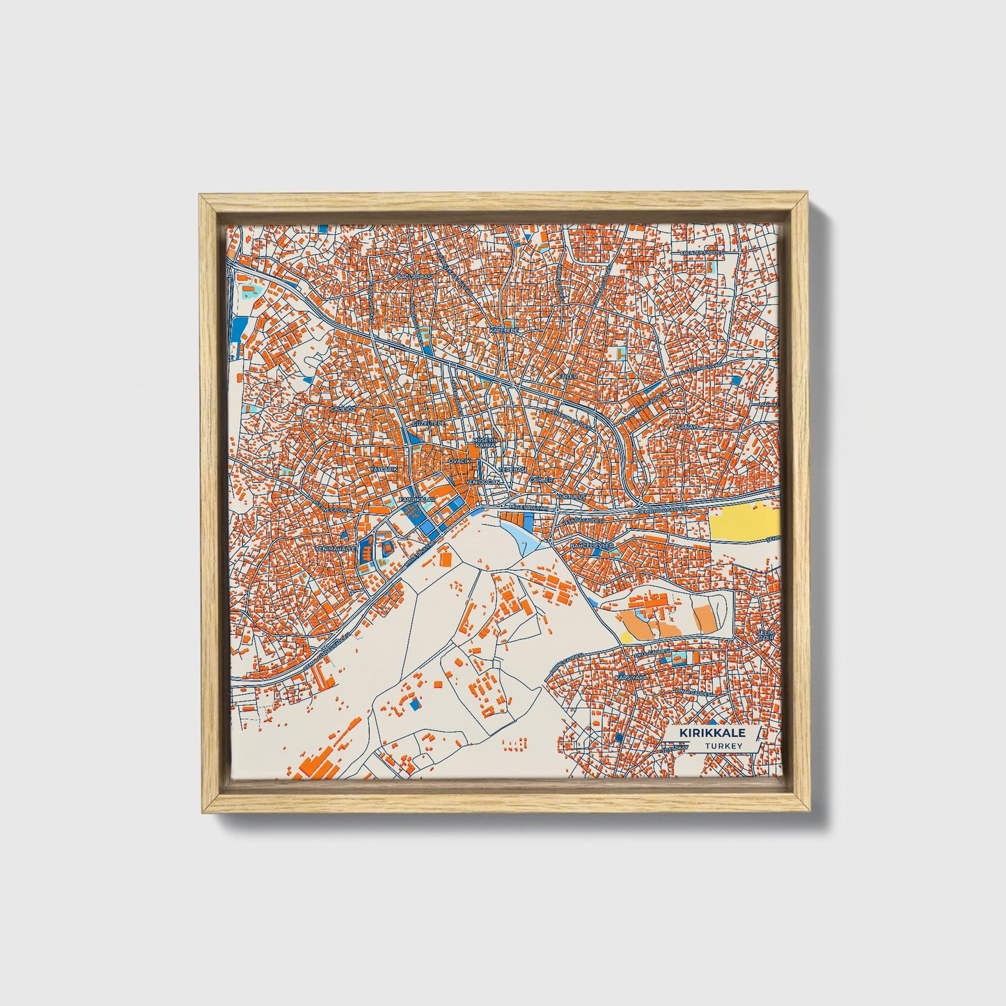 Kirikkale Turkey Colorful City Map Canvas Print • Natural Wooden Framed