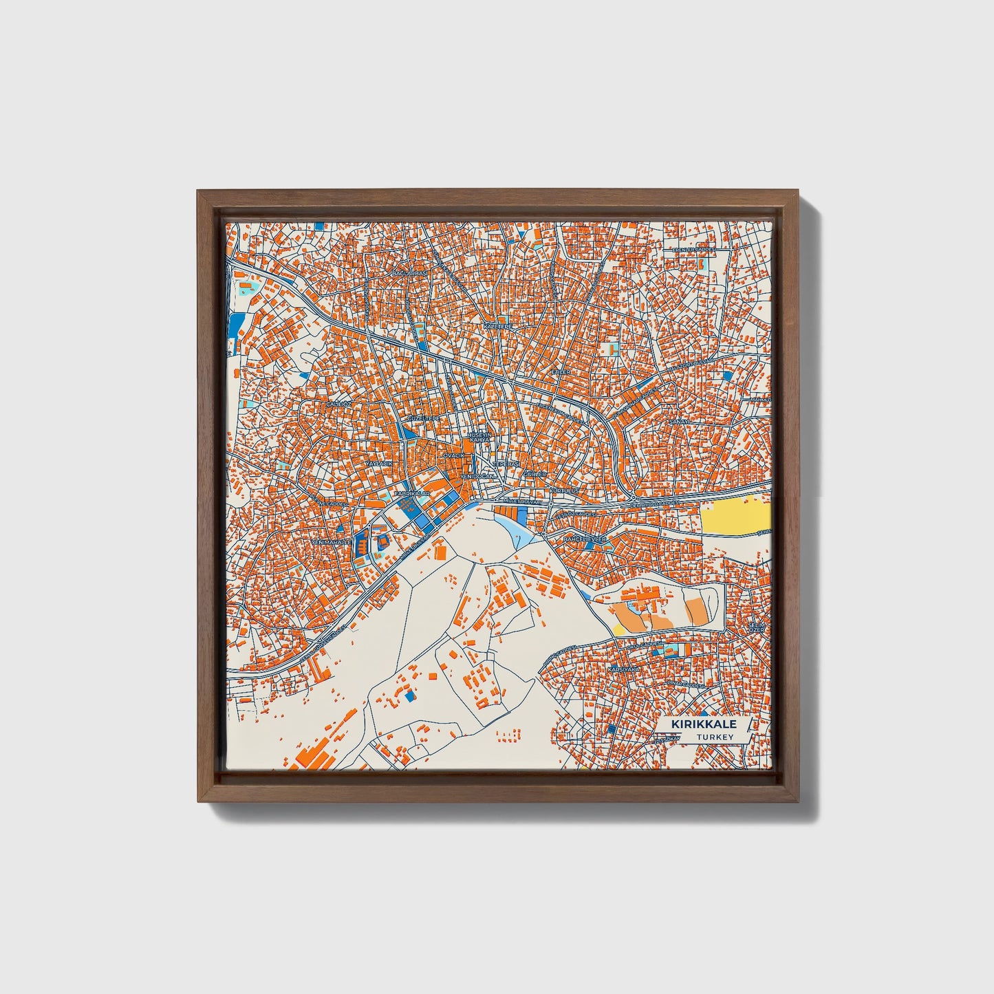 Kirikkale Turkey Colorful City Map Canvas Print • Dark Wooden Framed