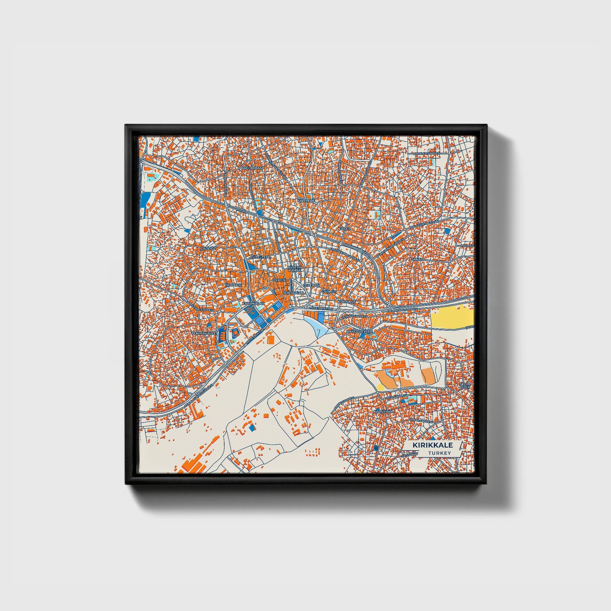 Kirikkale Turkey Colorful City Map Canvas Print • Black Framed