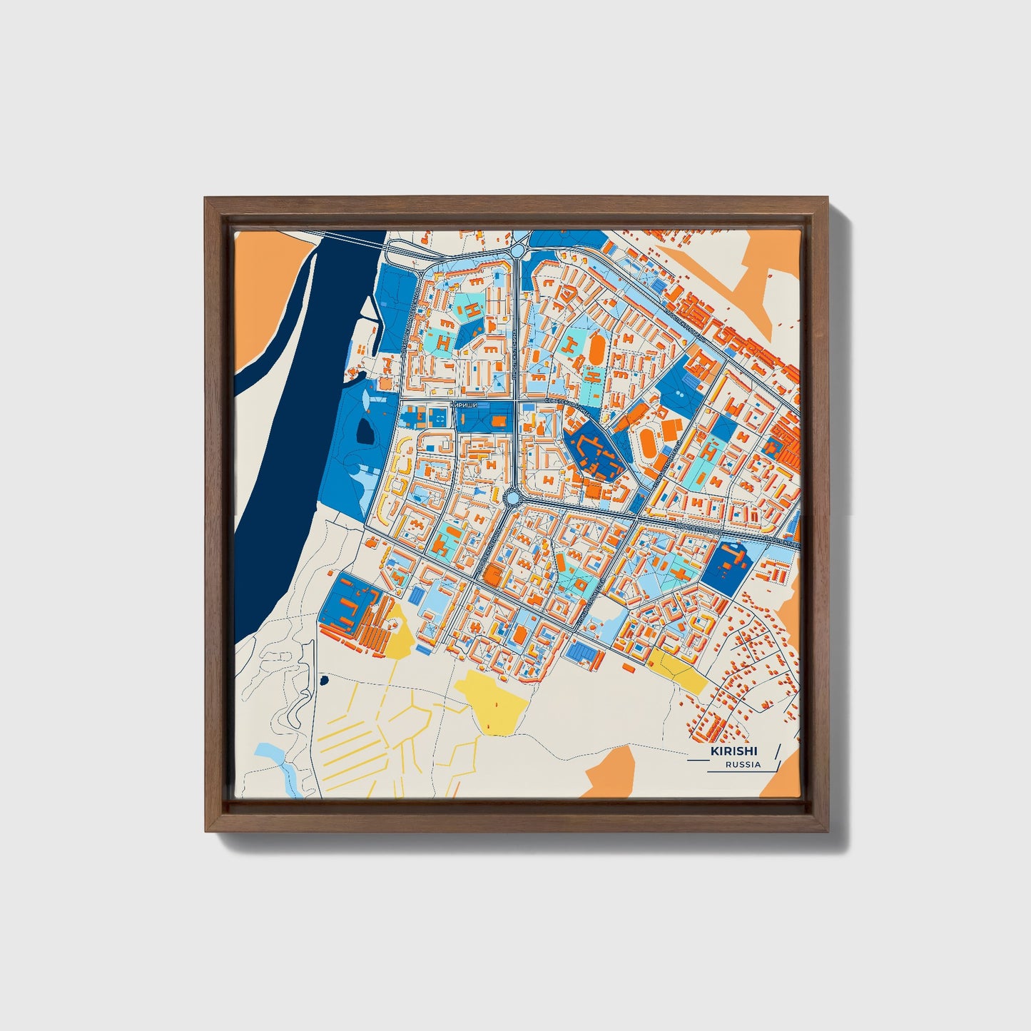 Кириши Russia Colorful City Map Canvas Print • Dark Wooden Framed