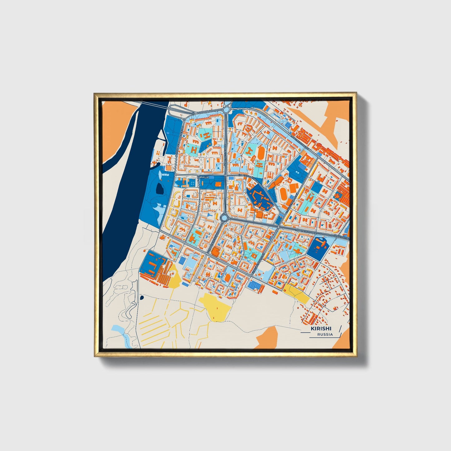 Кириши Russia Colorful City Map Canvas Print • Gold Framed