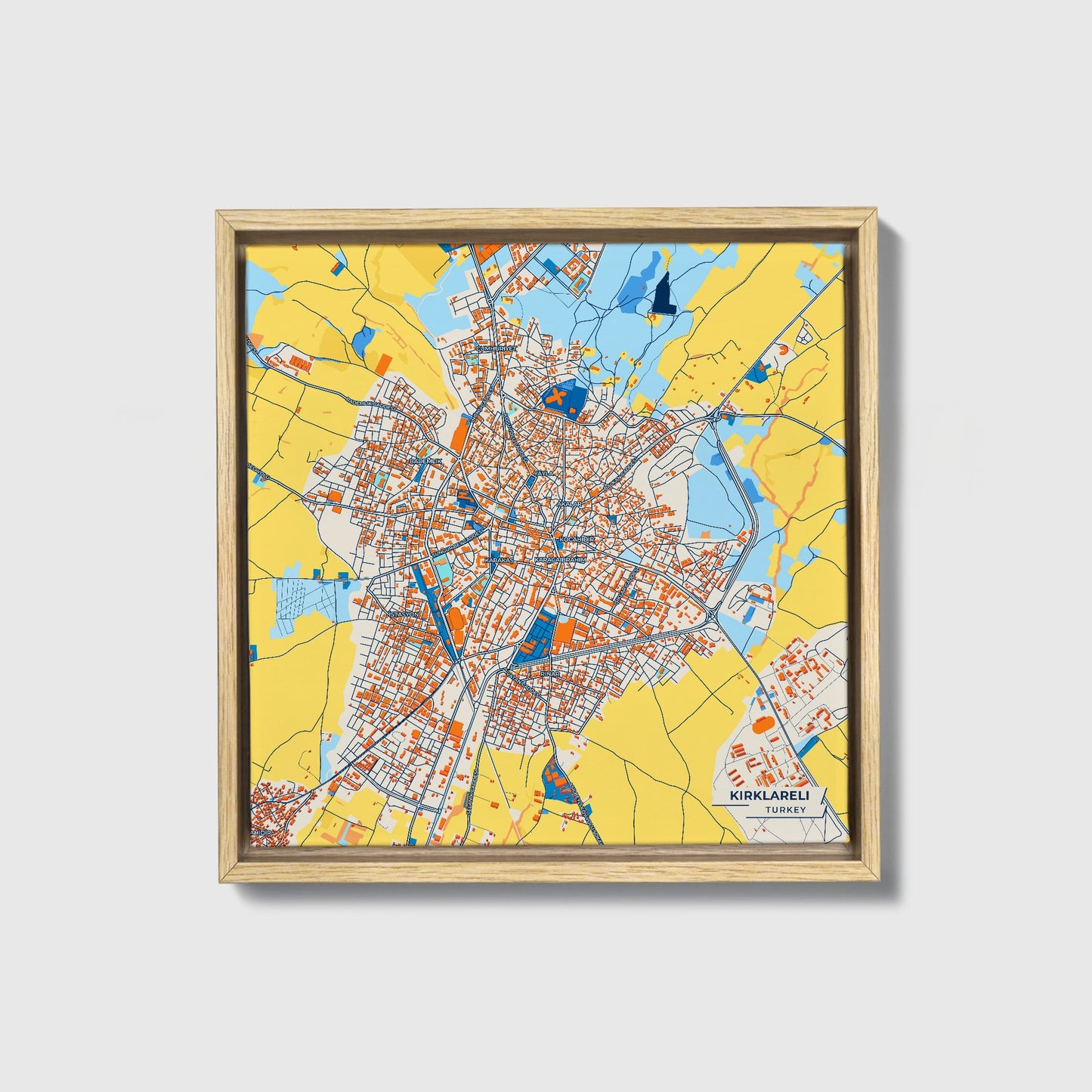 Kirklareli̇ Turkey Colorful City Map Canvas Print • Natural Wooden Framed