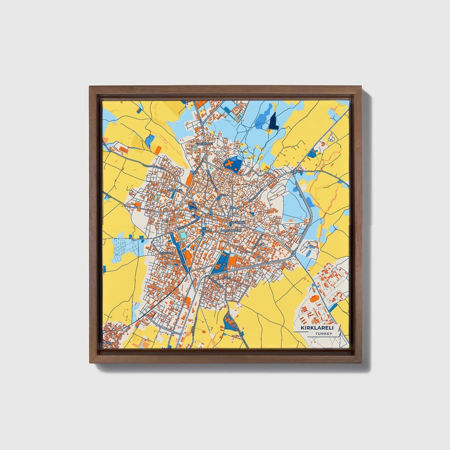 Kirklareli̇ Turkey Colorful City Map Canvas Print • Dark Wooden Framed