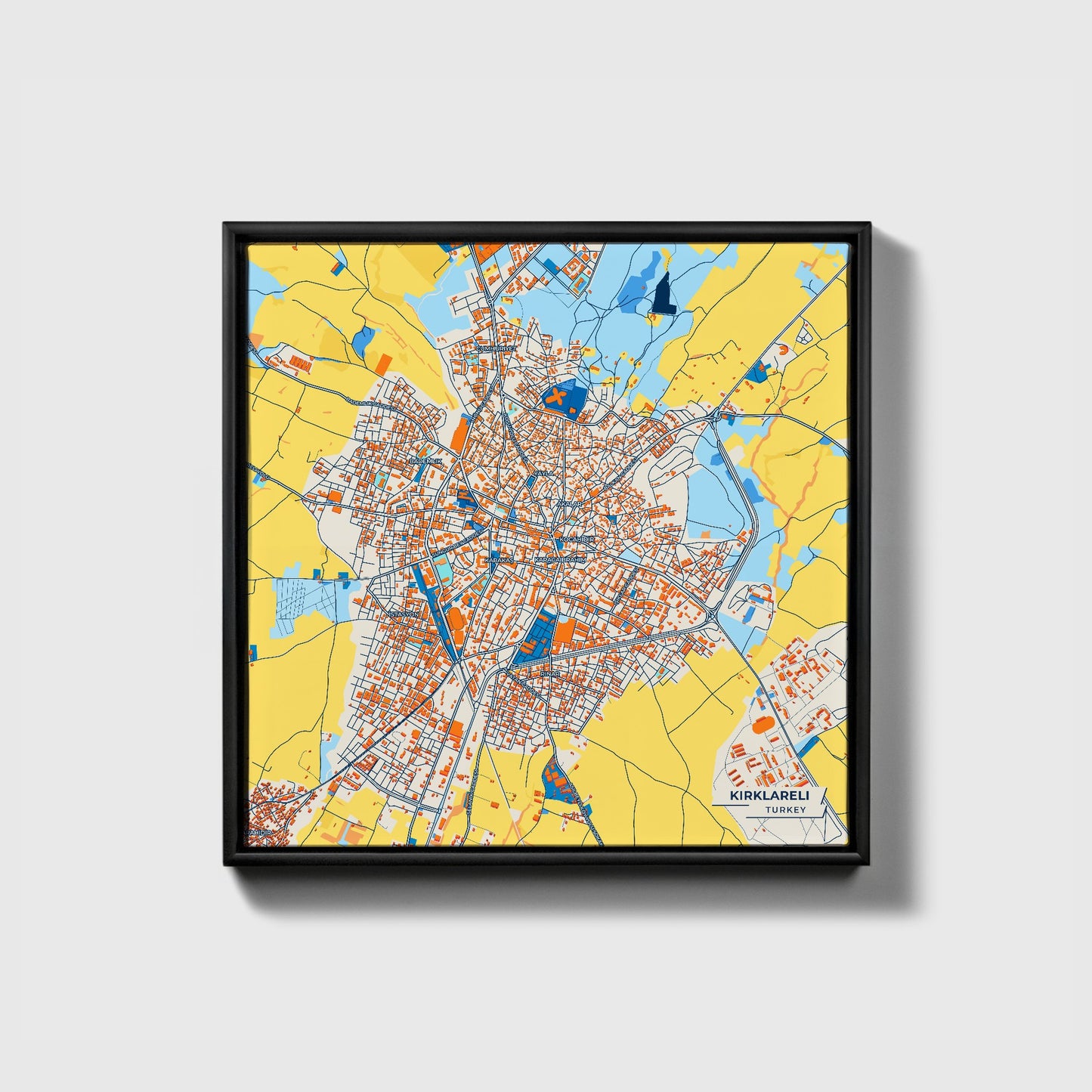 Kirklareli̇ Turkey Colorful City Map Canvas Print • Black Framed