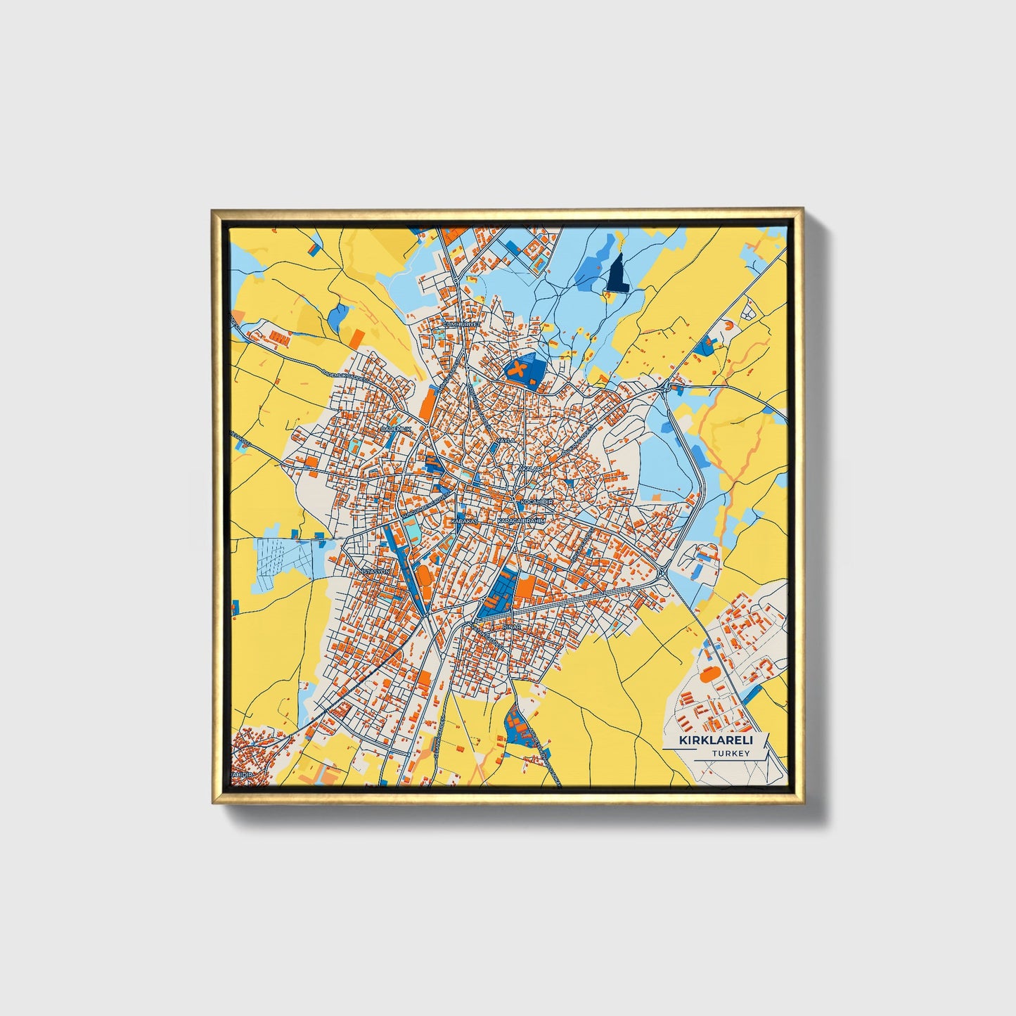 Kirklareli̇ Turkey Colorful City Map Canvas Print • Gold Framed