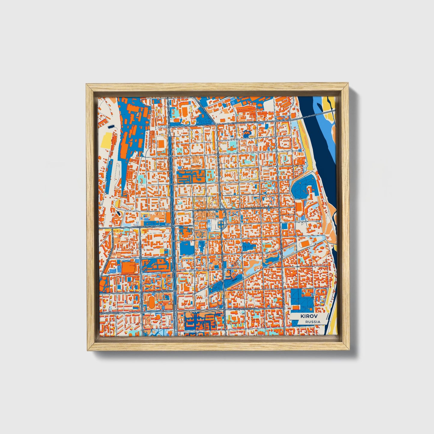 Киров Russia Colorful City Map Canvas Print • Natural Wooden Framed