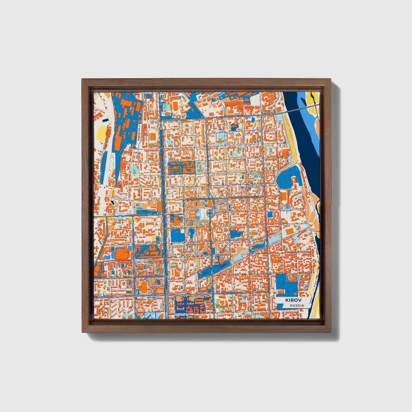 Киров Russia Colorful City Map Canvas Print • Dark Wooden Framed