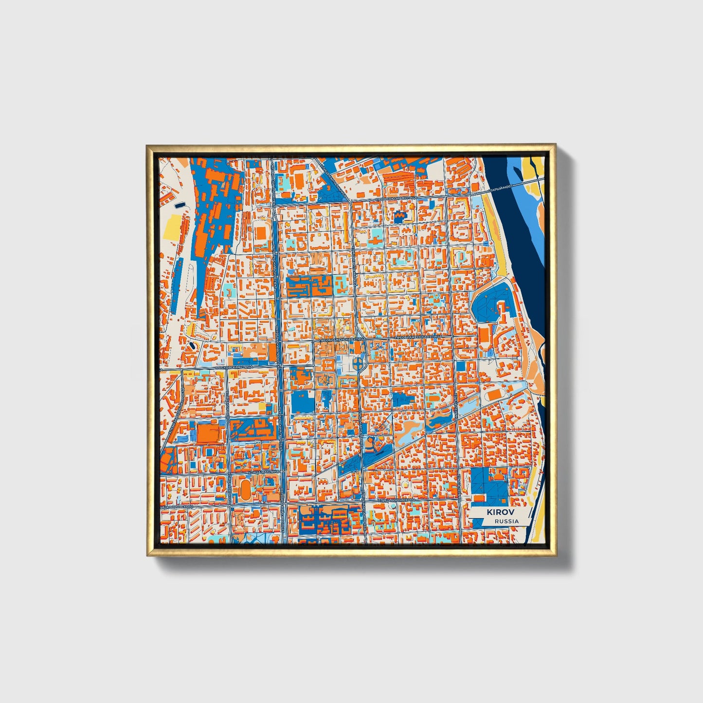 Киров Russia Colorful City Map Canvas Print • Gold Framed