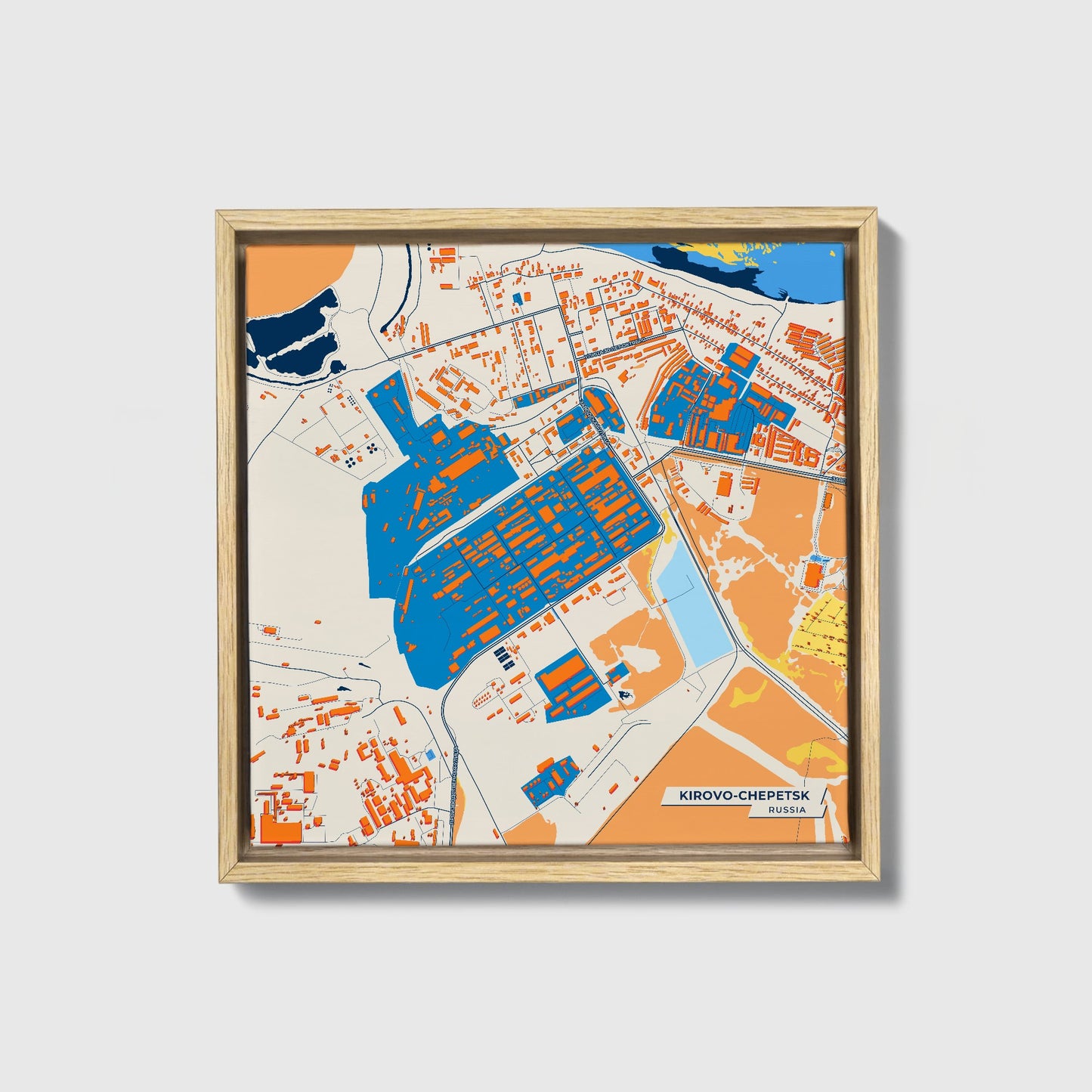 Кирово-Чепецк Russia Colorful City Map Canvas Print • Natural Wooden Framed