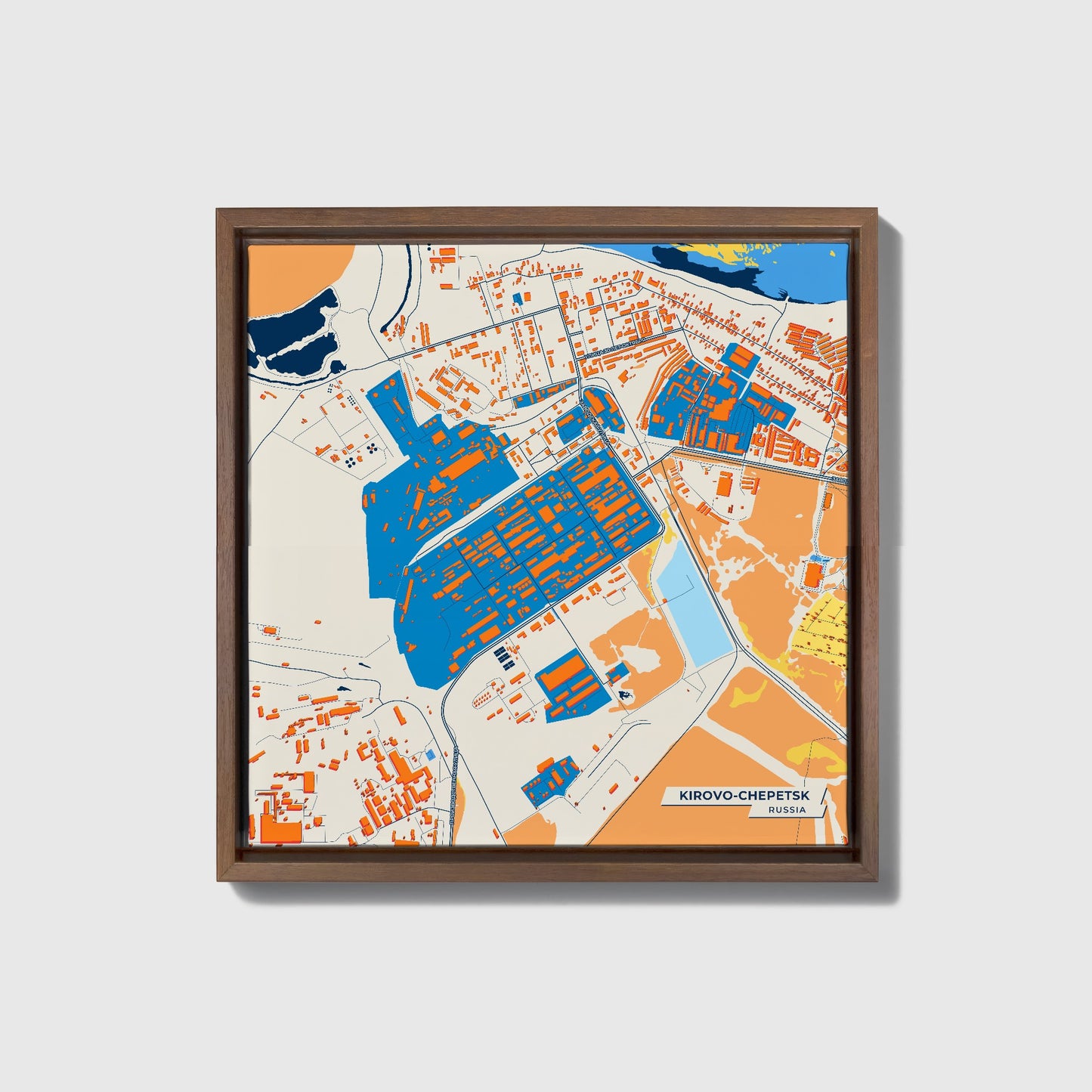 Кирово-Чепецк Russia Colorful City Map Canvas Print • Dark Wooden Framed