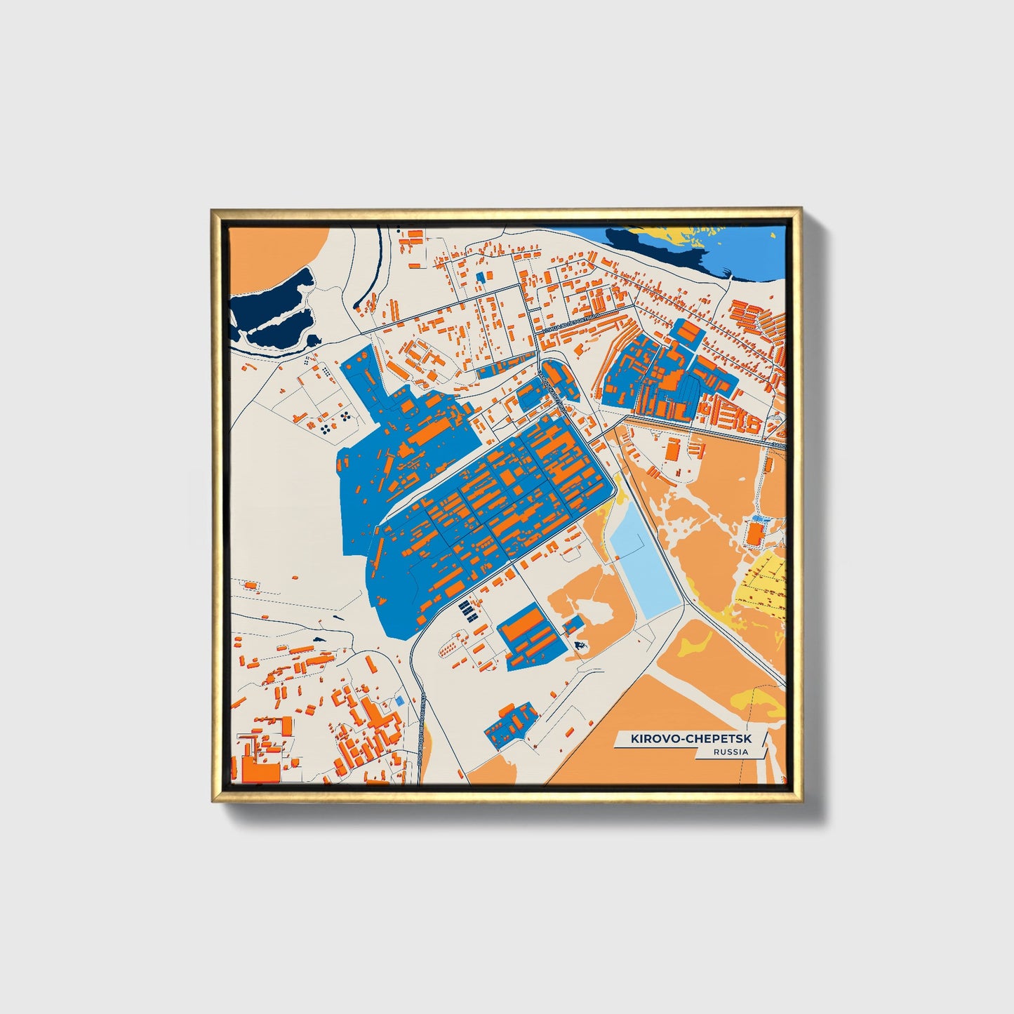 Кирово-Чепецк Russia Colorful City Map Canvas Print • Gold Framed