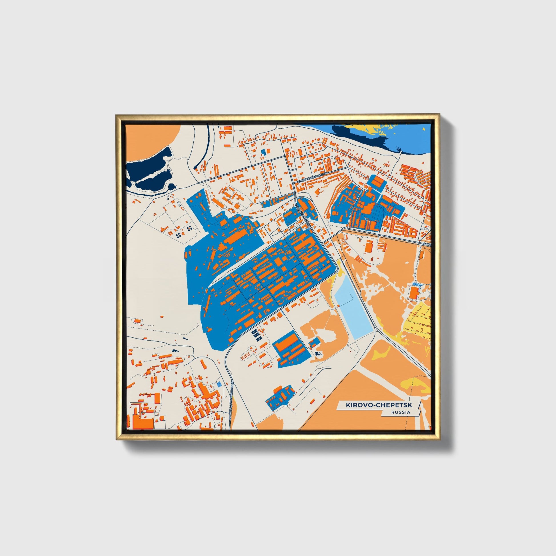 Кирово-Чепецк Russia Colorful City Map Canvas Print • Gold Framed
