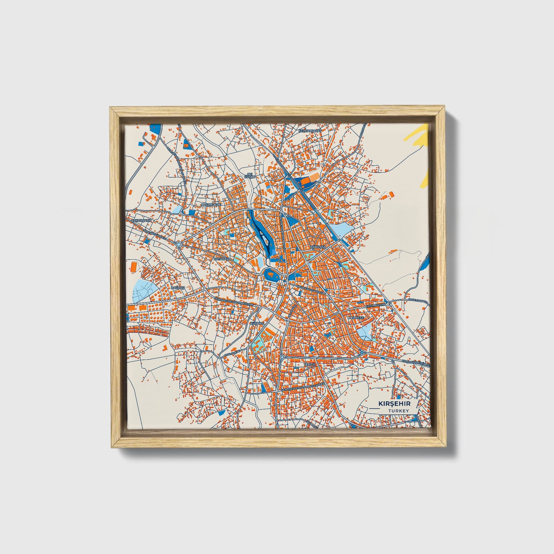 Kirşehi̇r Turkey Colorful City Map Canvas Print • Natural Wooden Framed