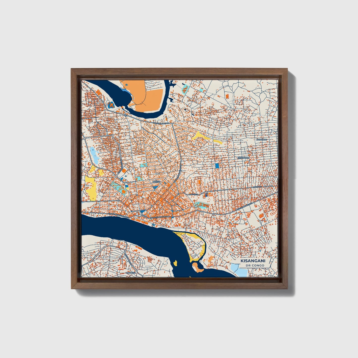 Kisangani Dr Congo Colorful City Map Canvas Print • Dark Wooden Framed