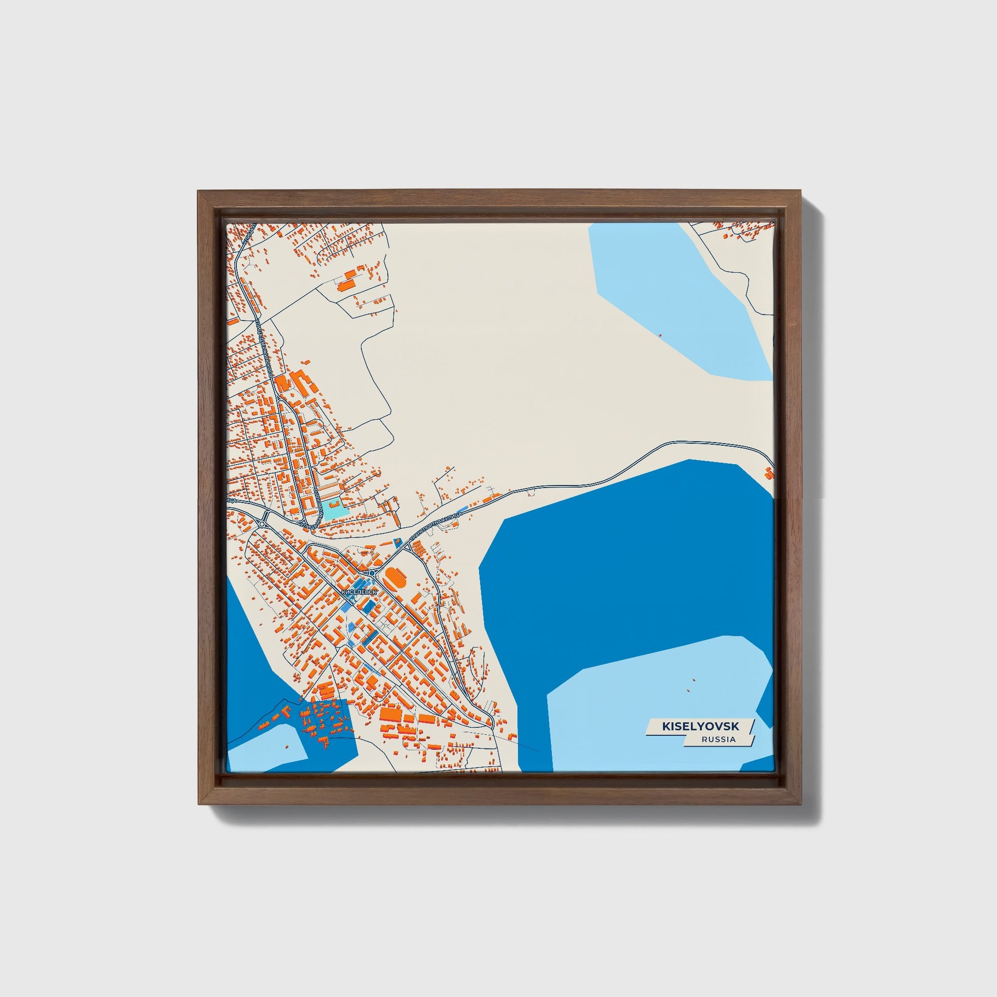 Киселевск Russia Colorful City Map Canvas Print • Dark Wooden Framed