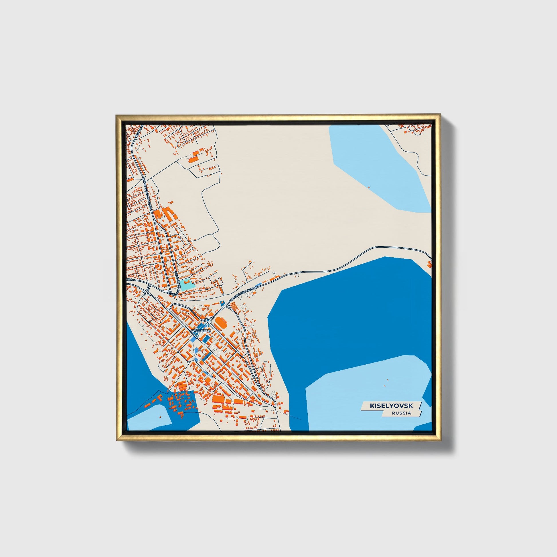 Киселевск Russia Colorful City Map Canvas Print • Gold Framed