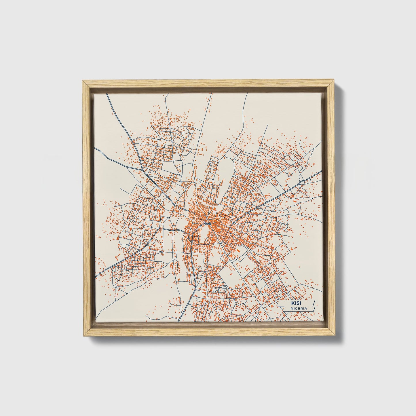 Kisi Nigeria Colorful City Map Canvas Print • Natural Wooden Framed