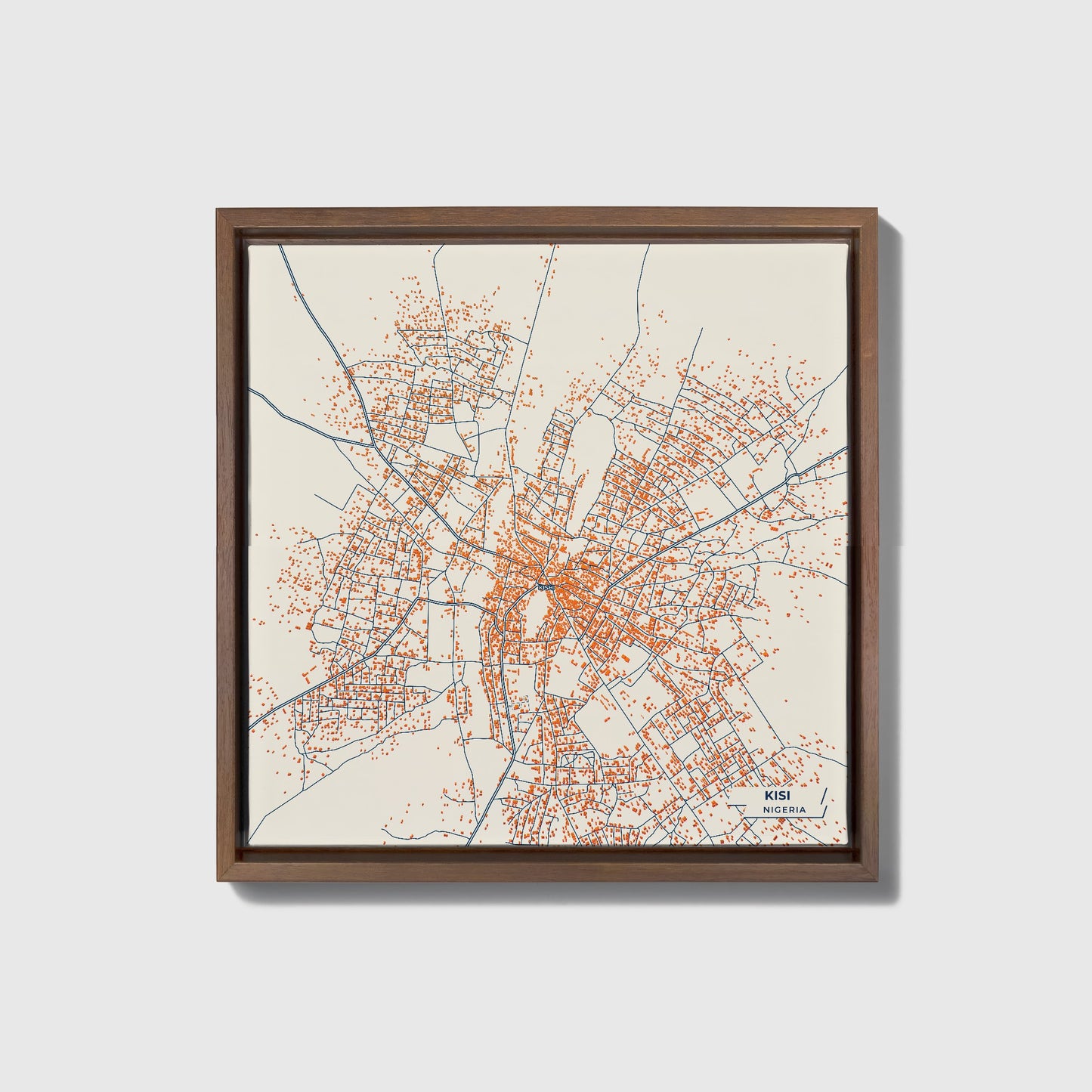 Kisi Nigeria Colorful City Map Canvas Print • Dark Wooden Framed