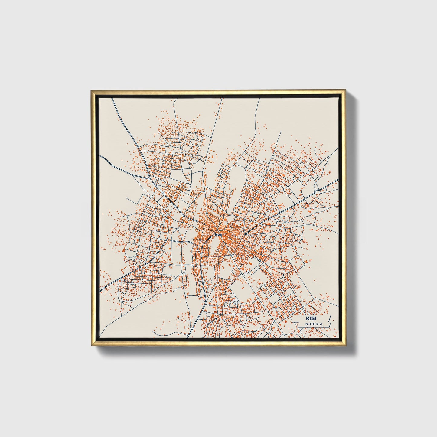 Kisi Nigeria Colorful City Map Canvas Print • Gold Framed