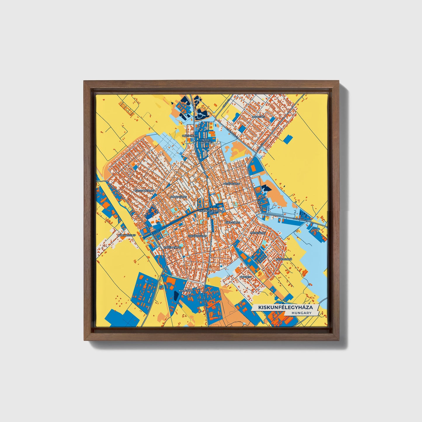 Kiskunfélegyháza Hungary Colorful City Map Canvas Print • Dark Wooden Framed