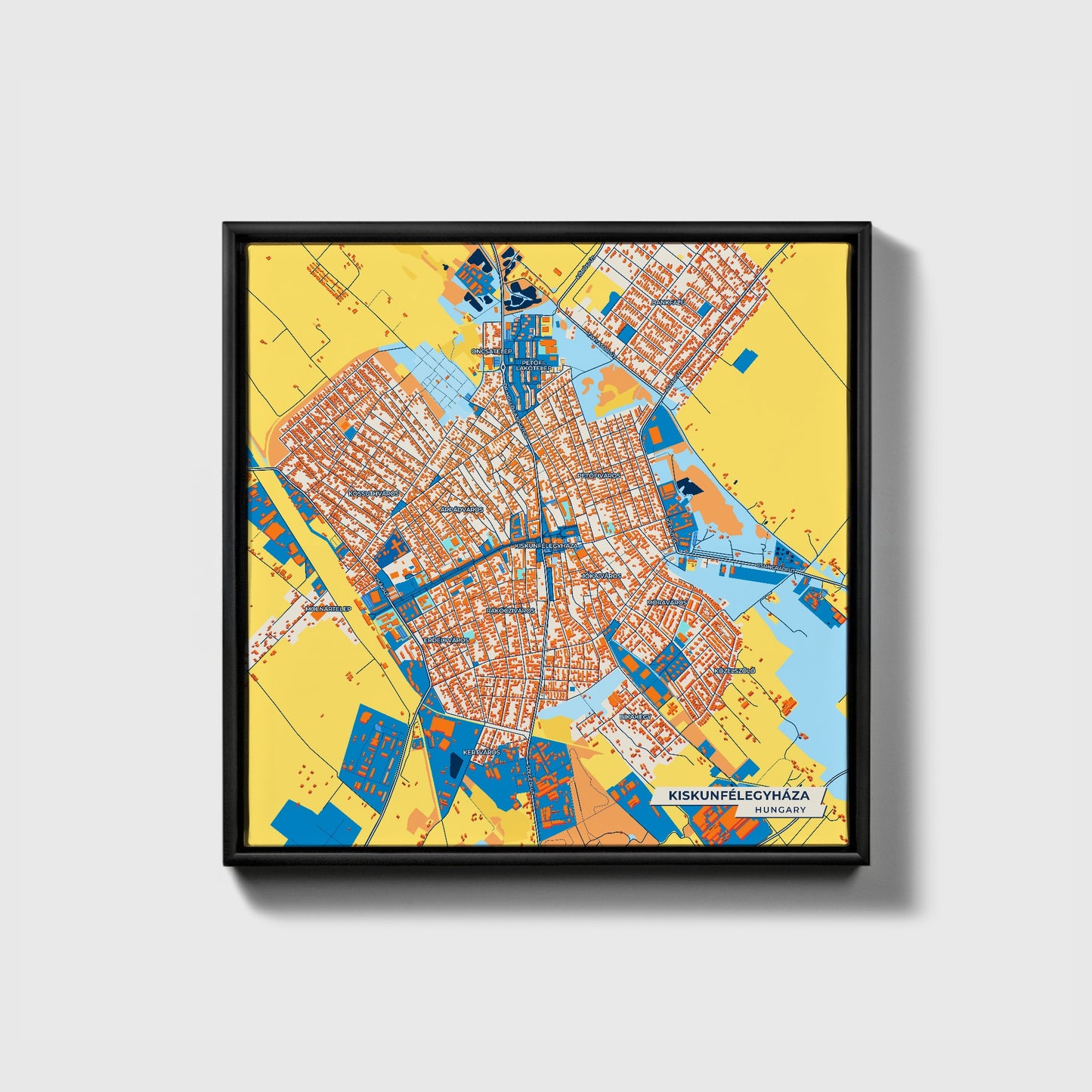 Kiskunfélegyháza Hungary Colorful City Map Canvas Print • Black Framed