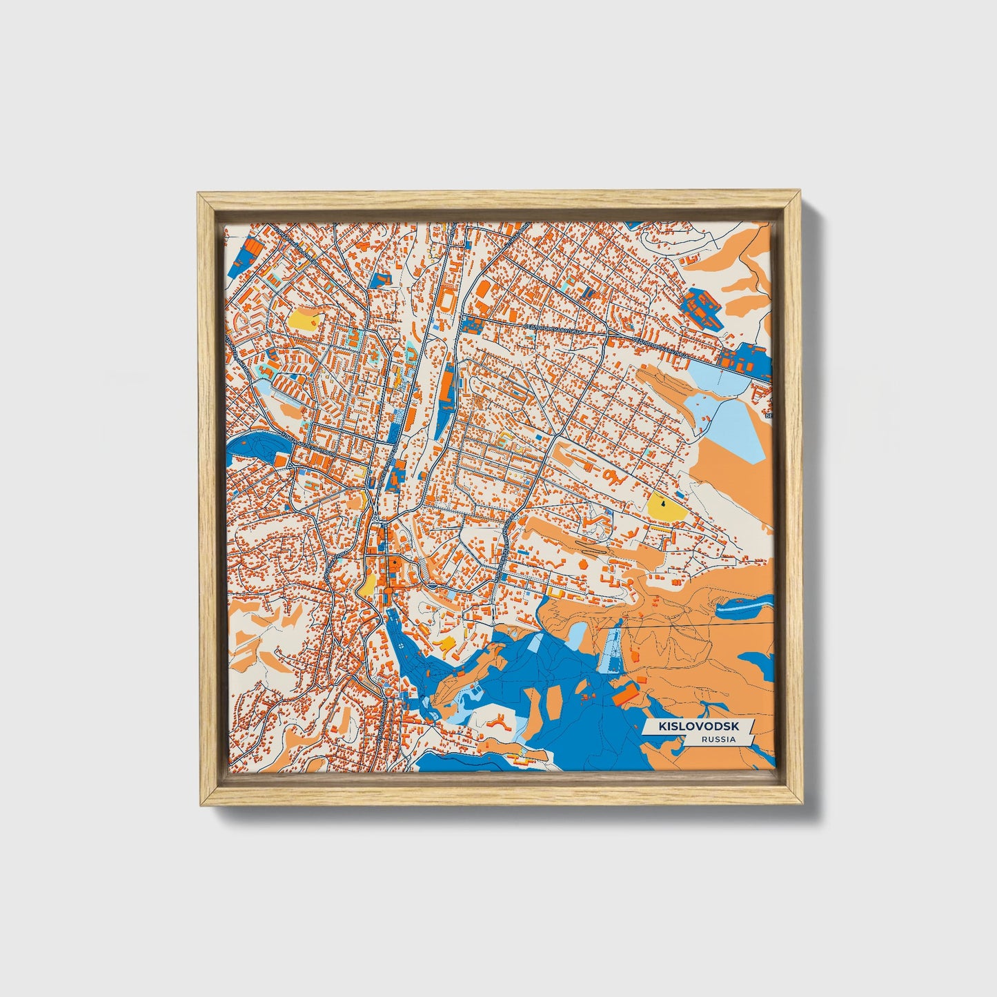 Кисловодске Russia Colorful City Map Canvas Print • Natural Wooden Framed