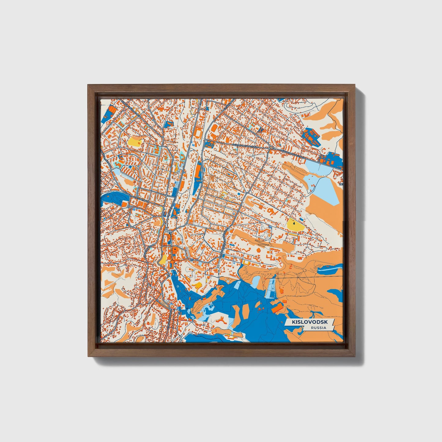 Кисловодске Russia Colorful City Map Canvas Print • Dark Wooden Framed