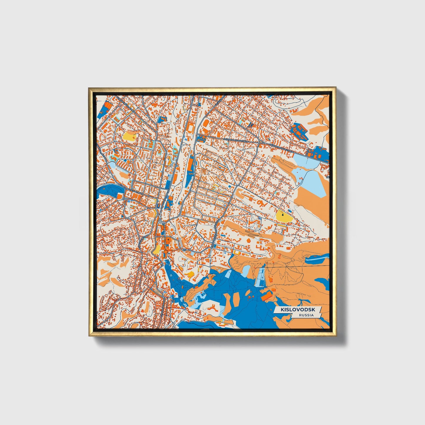 Кисловодске Russia Colorful City Map Canvas Print • Gold Framed