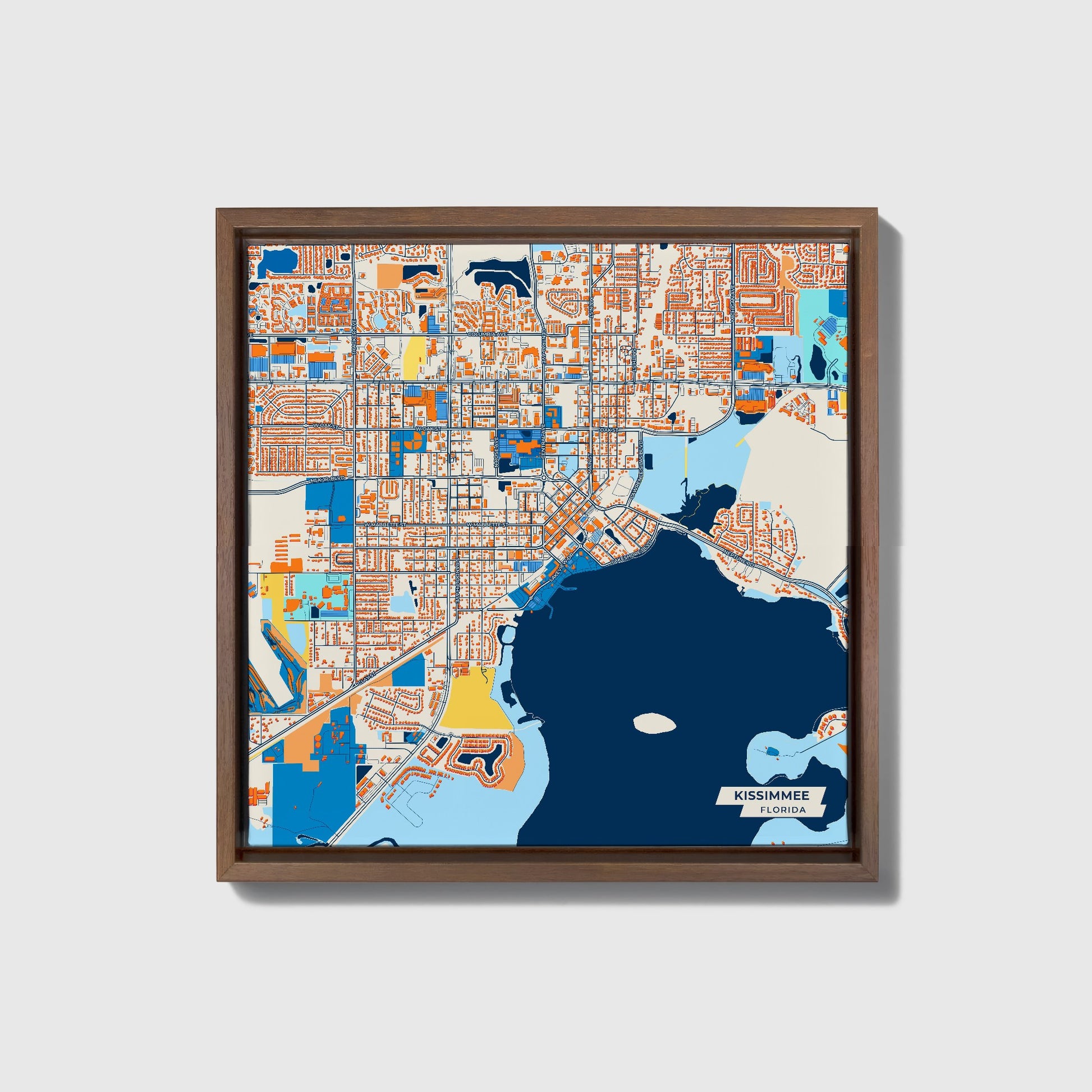 Kissimmee Florida Colorful City Map Canvas Print • Dark Wooden Framed