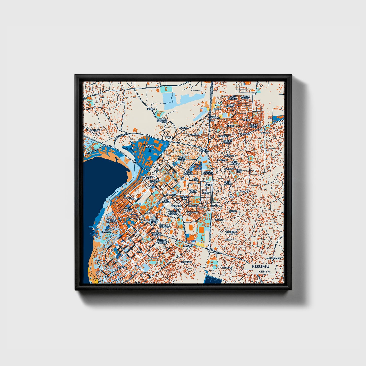 Kisumu Kenya Colorful City Map Canvas Print • Black Framed