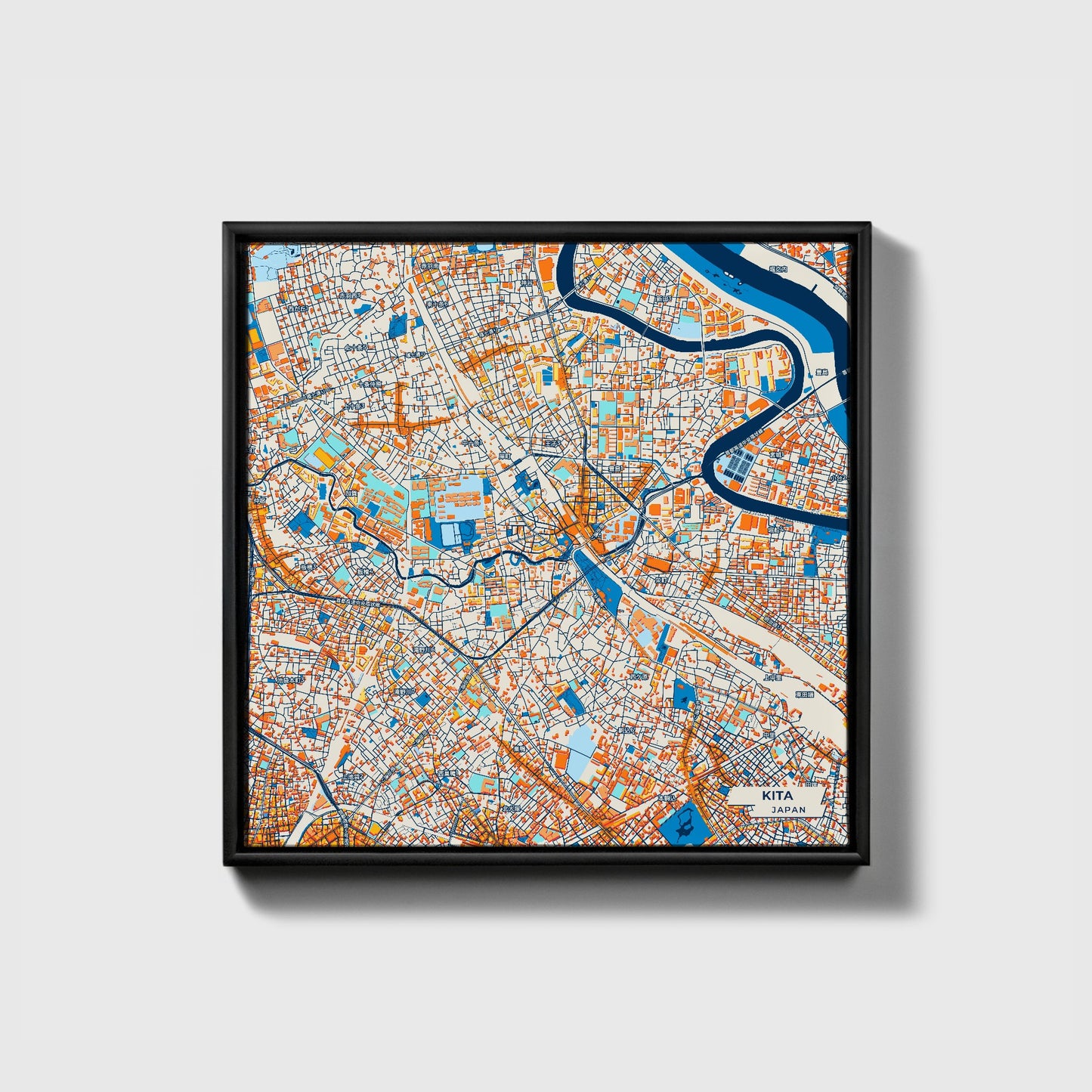 Kita Japan Colorful City Map Canvas Print • Black Framed