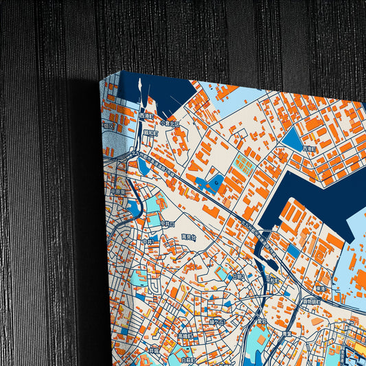 Kitakyushu Japan Colorful City Map Canvas Print Detail